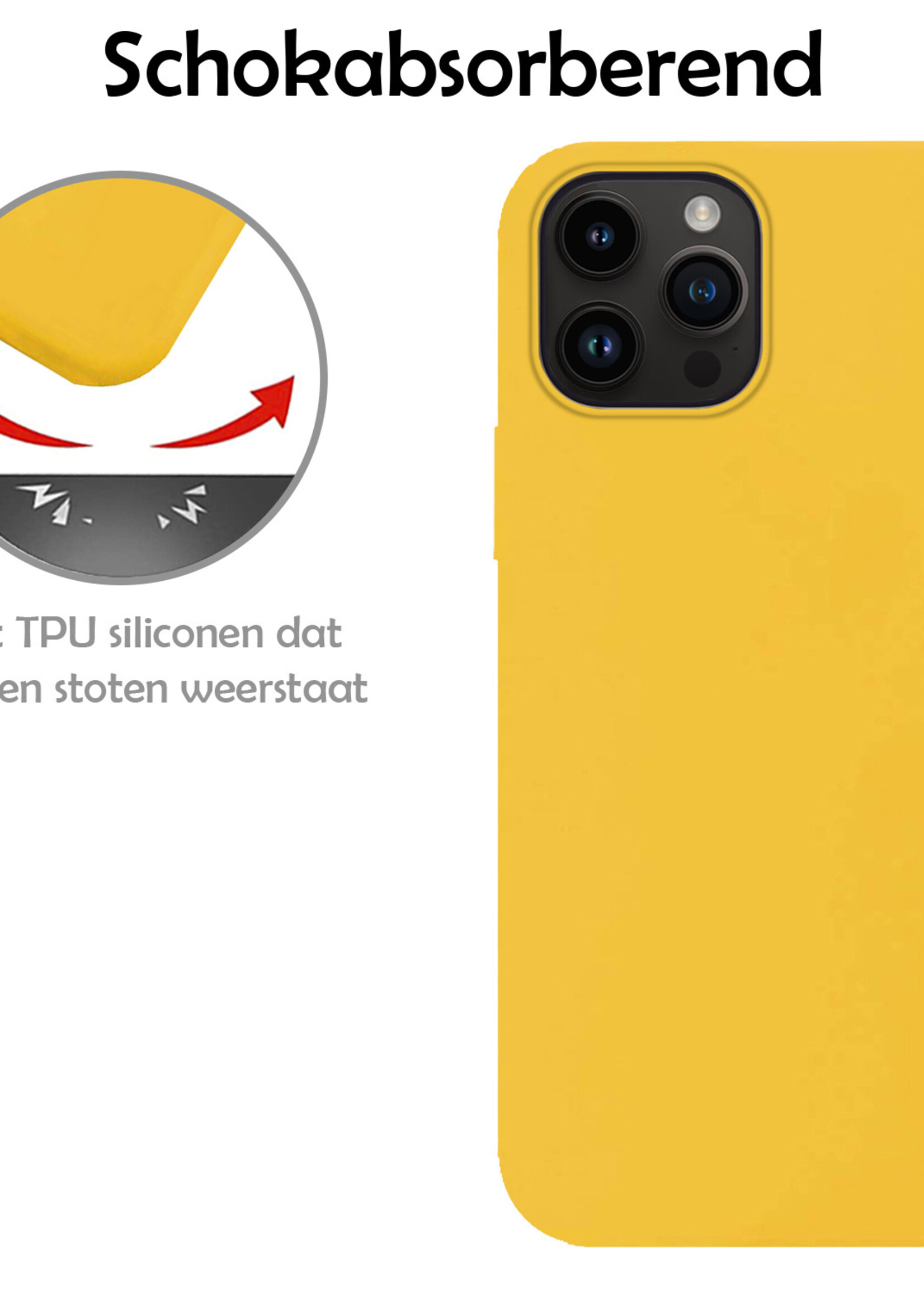LUQ Hoesje Geschikt voor iPhone 15 Pro Hoesje Siliconen Case Met Screenprotector - Hoes Geschikt voor iPhone 15 Pro Hoes Siliconen - Geel