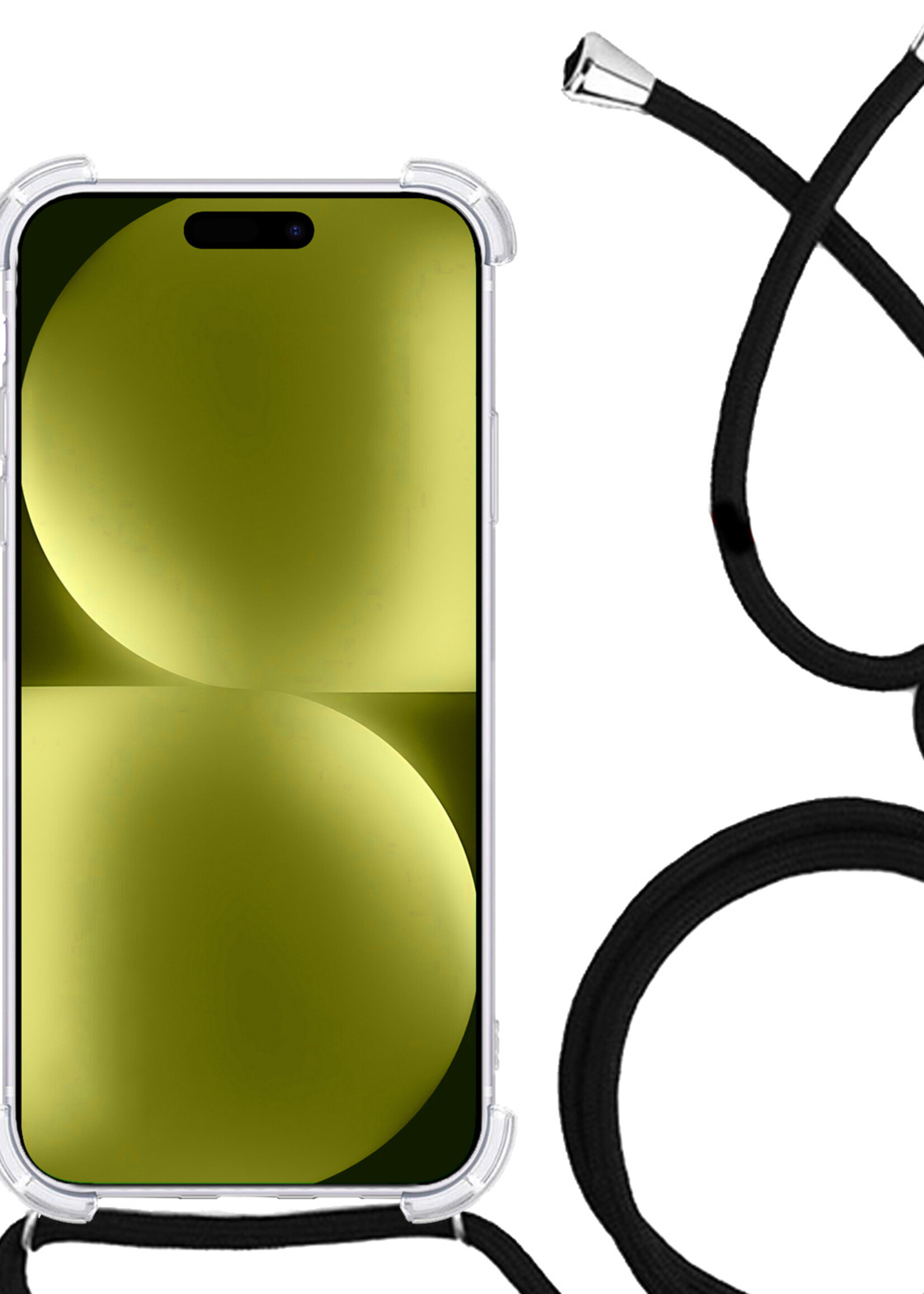 LUQ Hoesje Geschikt voor iPhone 15 Pro Hoesje Shockproof Case Siliconen Hoes Met Koord - Transparant