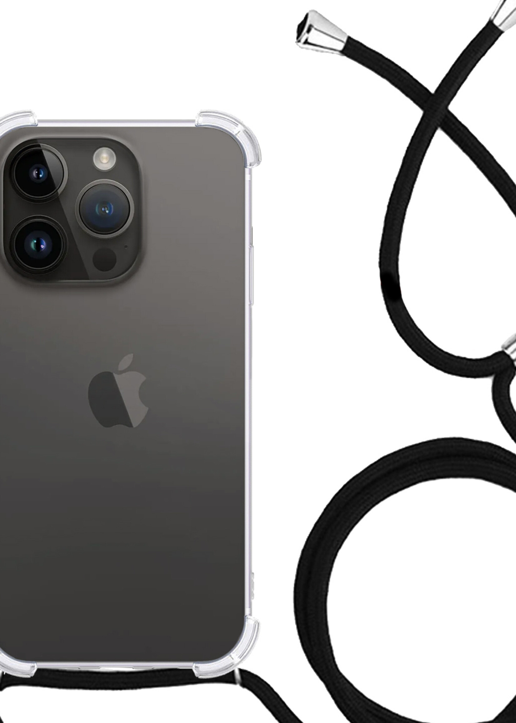 LUQ Hoesje Geschikt voor iPhone 15 Pro Hoesje Shockproof Case Siliconen Hoes Met Koord - Transparant