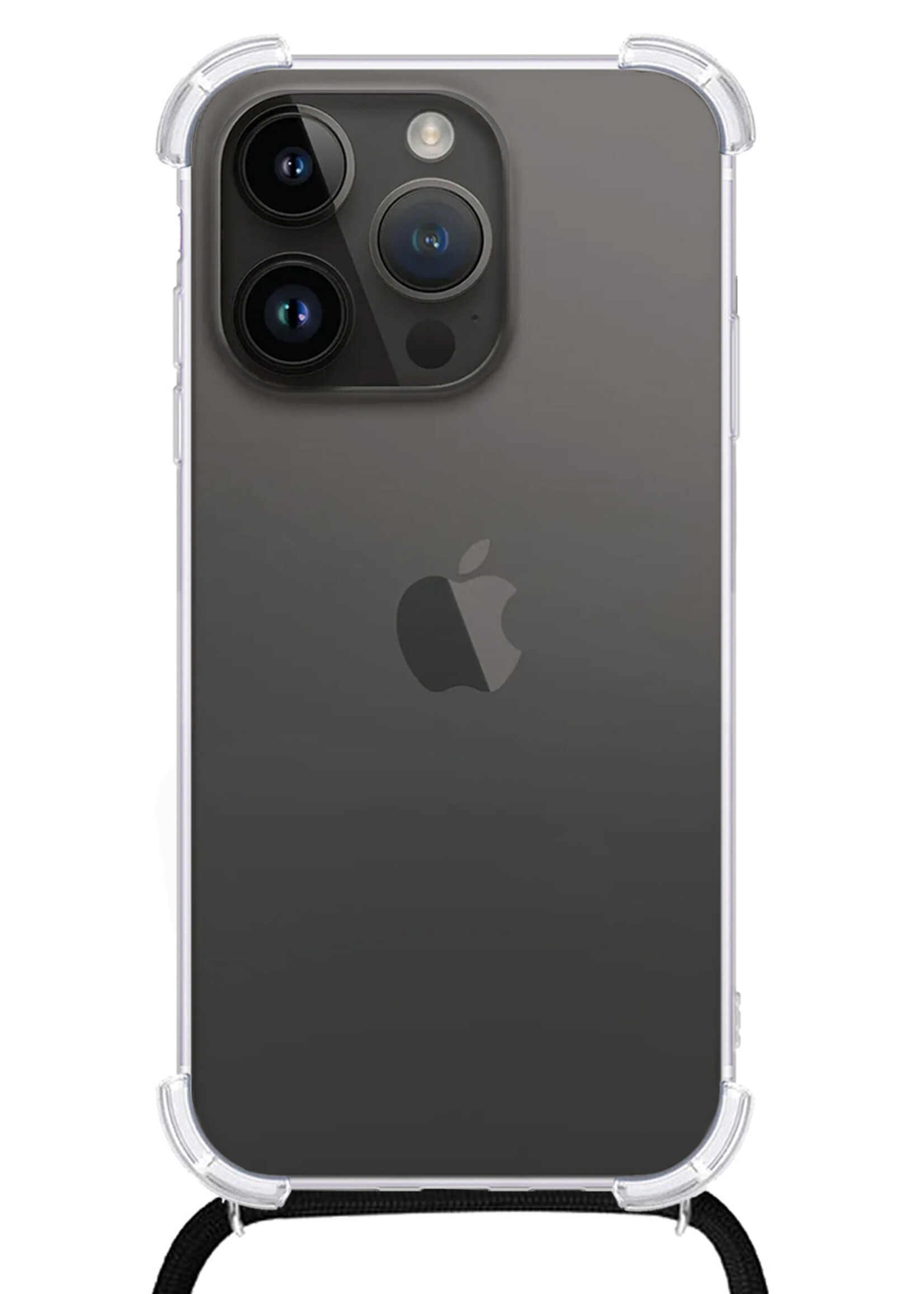 LUQ Hoesje Geschikt voor iPhone 15 Pro Hoesje Shockproof Case Siliconen Hoes Met Koord - Transparant