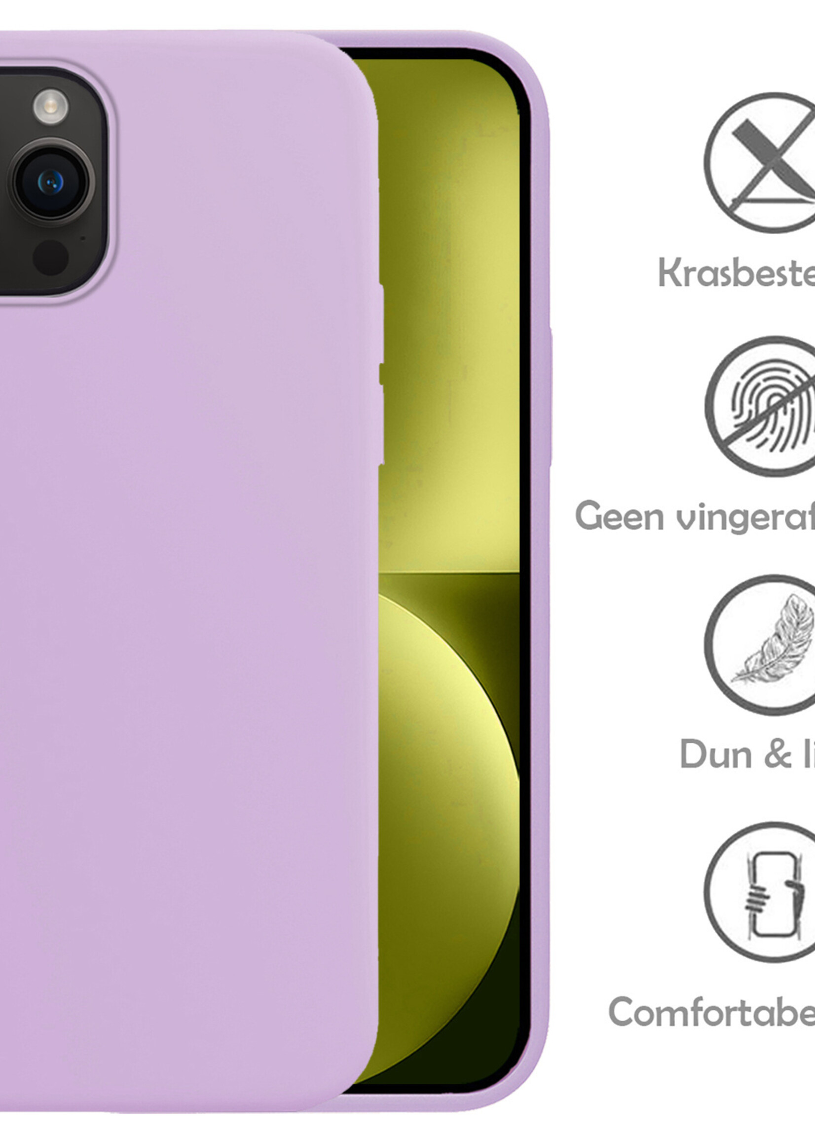 LUQ Hoesje Geschikt voor iPhone 15 Pro Hoesje Siliconen Case Met Screenprotector - Hoes Geschikt voor iPhone 15 Pro Hoes Siliconen - Lila