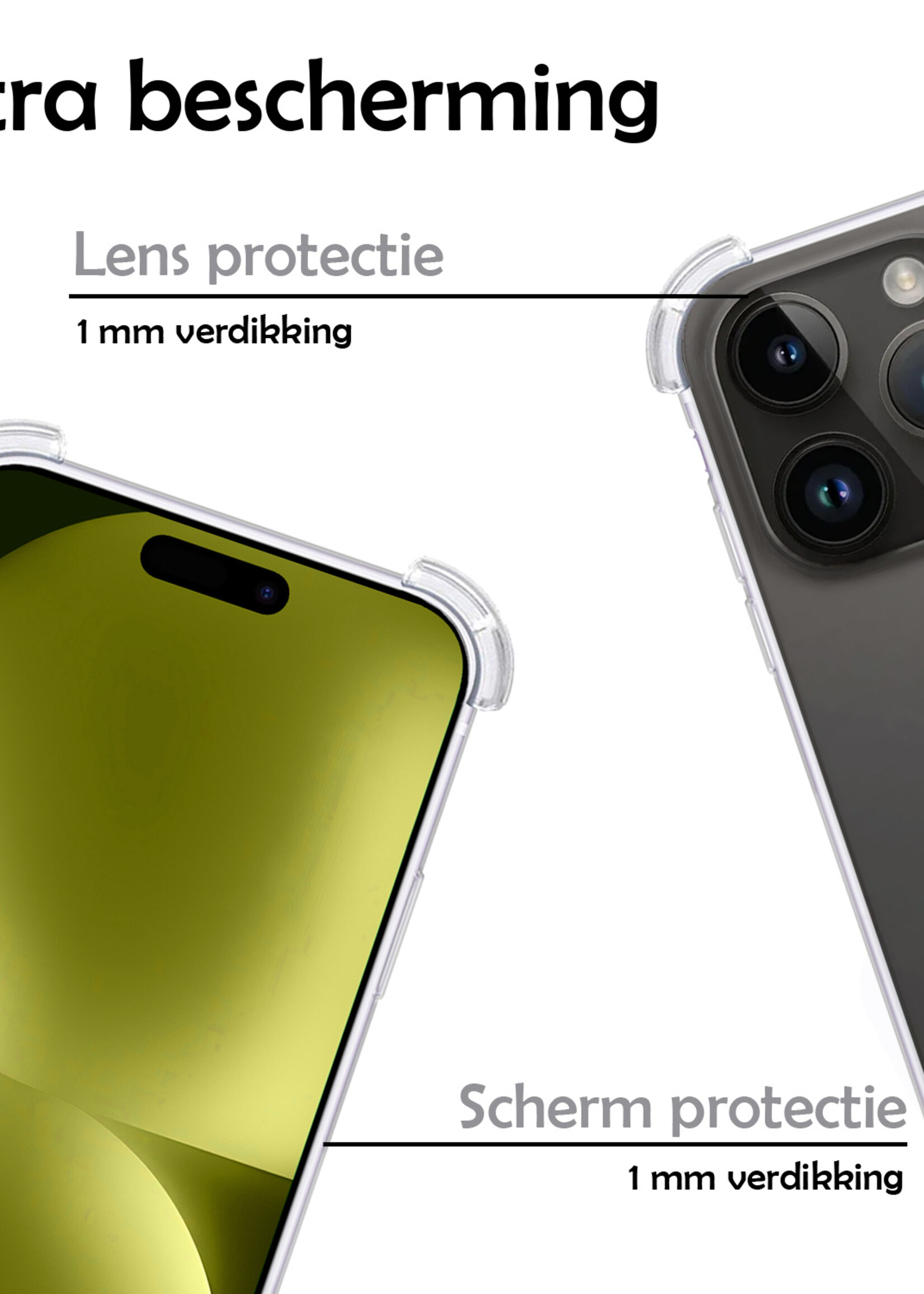 LUQ Hoesje Geschikt voor iPhone 15 Pro Max Hoesje Shockproof Case Siliconen Hoes Met Koord - Transparant