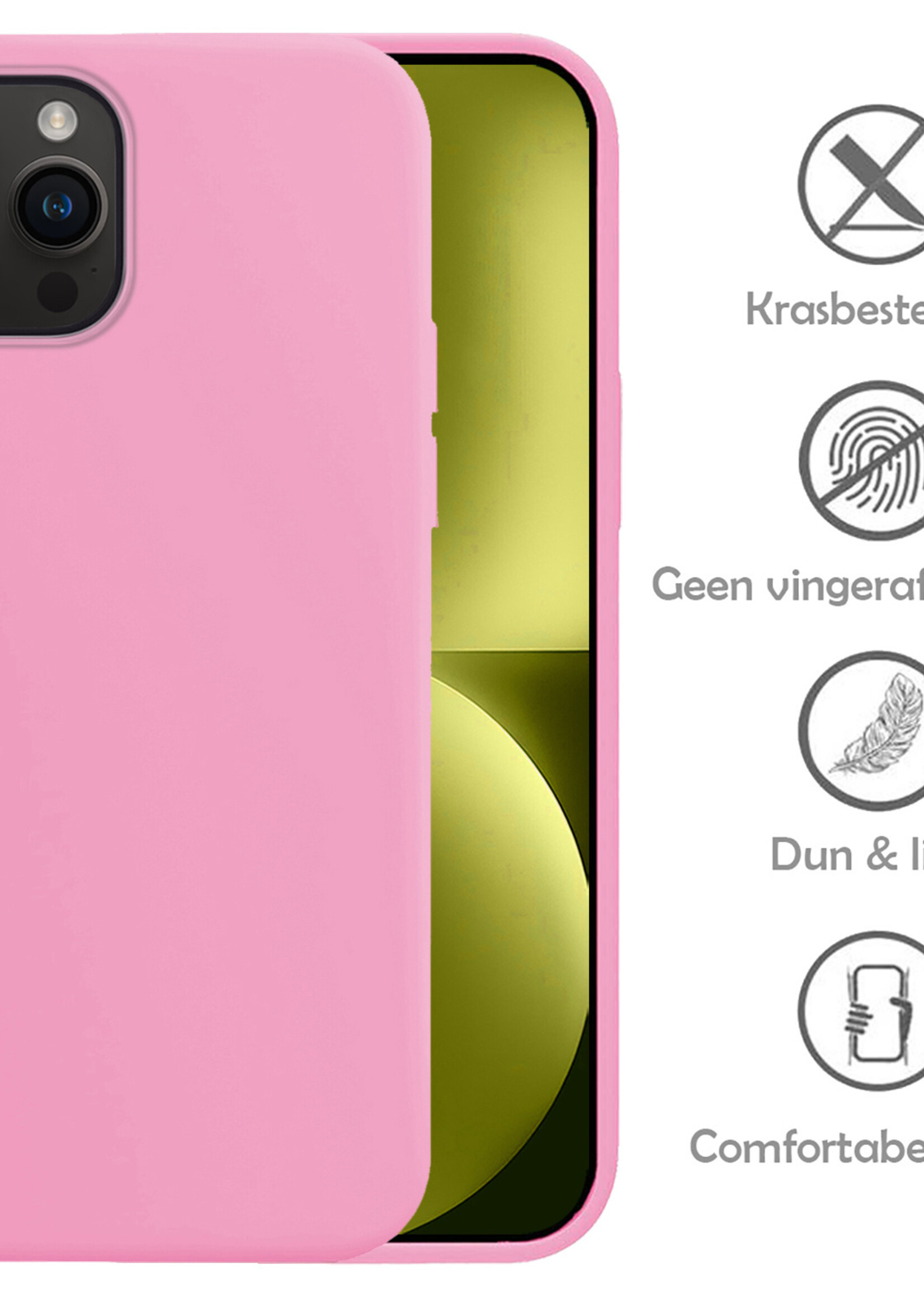 LUQ Hoesje Geschikt voor iPhone 15 Pro Hoesje Siliconen Case Met 2x Screenprotector - Hoes Geschikt voor iPhone 15 Pro Hoes Siliconen - Lichtroze