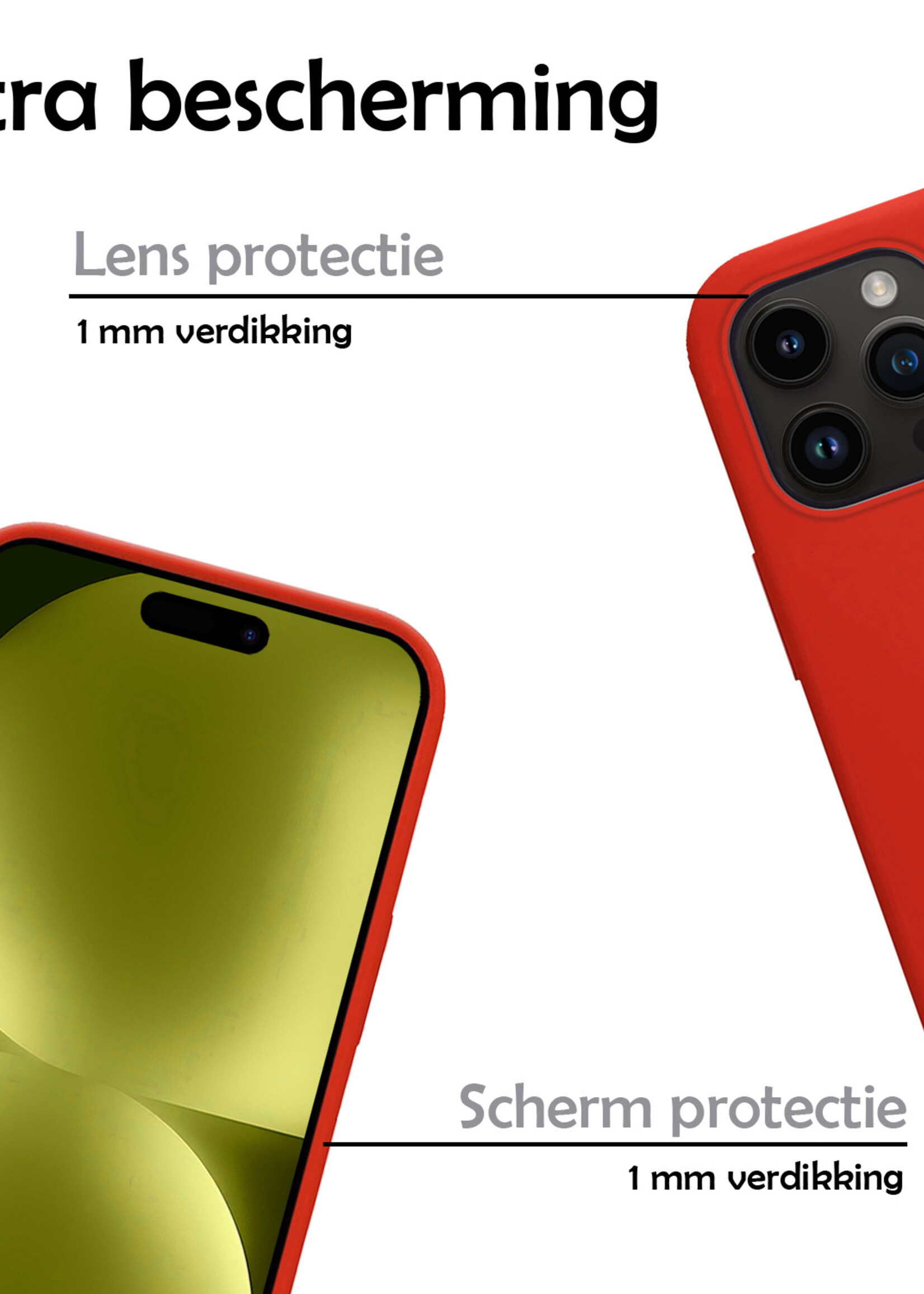 LUQ Hoesje Geschikt voor iPhone 15 Pro Hoesje Siliconen Case Met 2x Screenprotector - Hoes Geschikt voor iPhone 15 Pro Hoes Siliconen - Rood