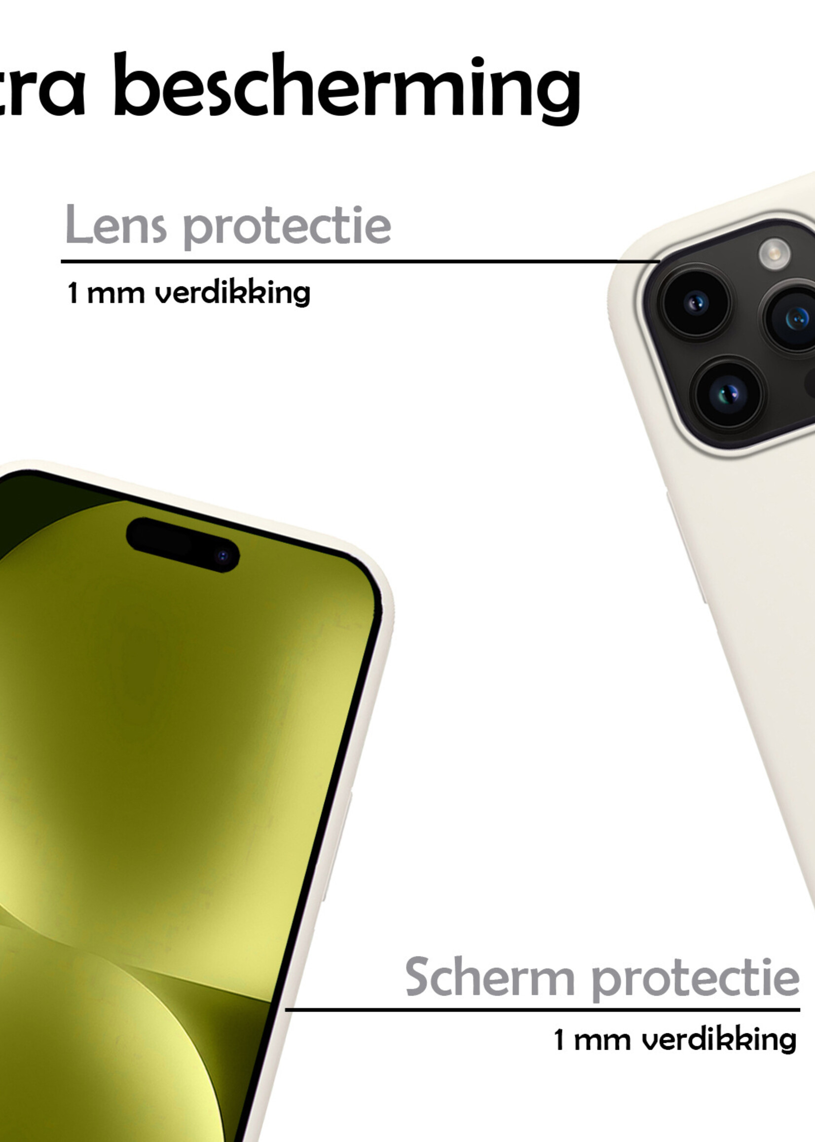 LUQ Hoesje Geschikt voor iPhone 15 Pro Hoesje Siliconen Case Met 2x Screenprotector - Hoes Geschikt voor iPhone 15 Pro Hoes Siliconen - Wit