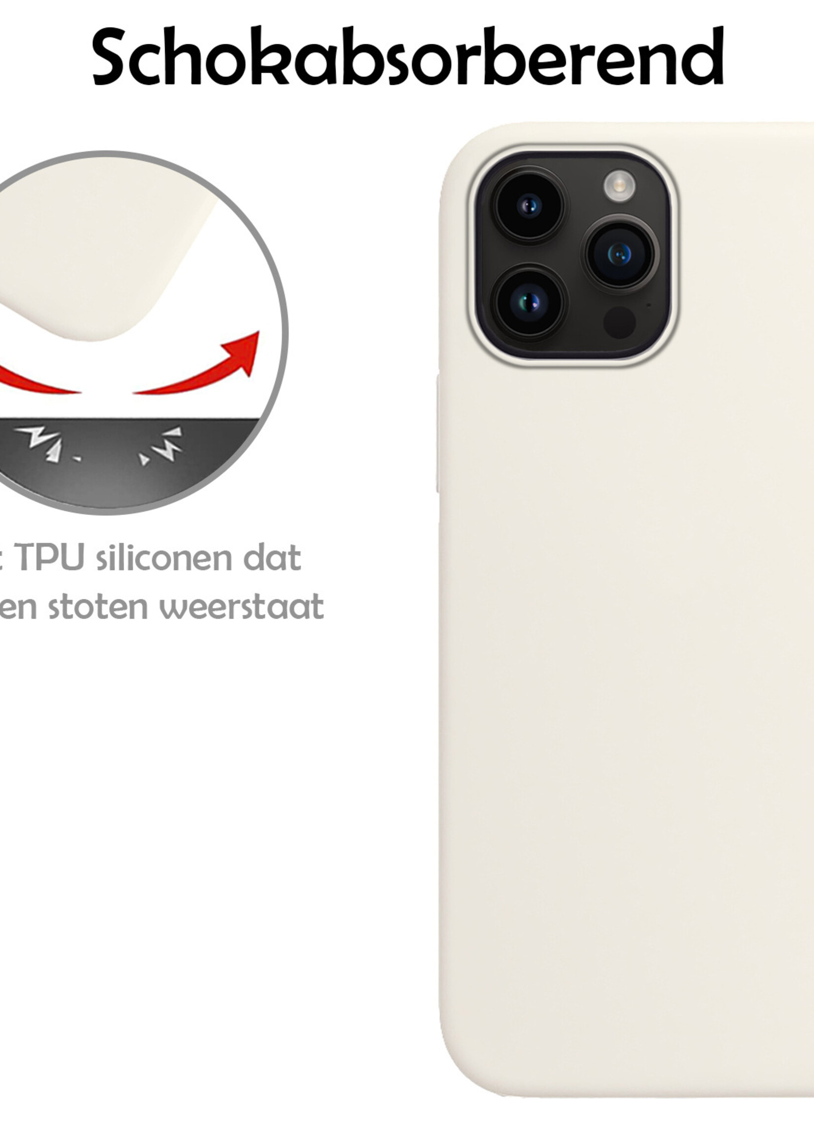 LUQ Hoesje Geschikt voor iPhone 15 Pro Hoesje Siliconen Case Met 2x Screenprotector - Hoes Geschikt voor iPhone 15 Pro Hoes Siliconen - Wit