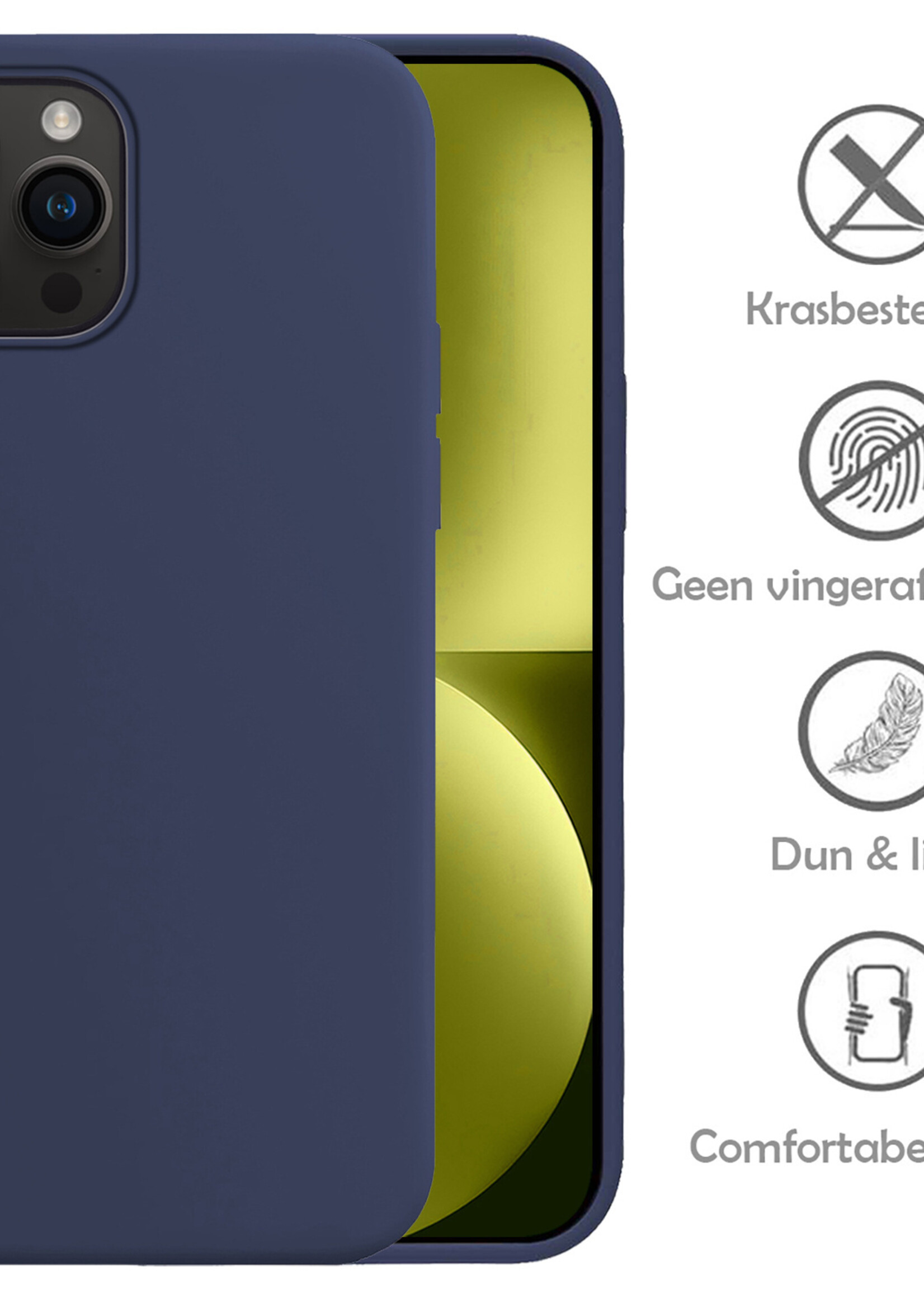 LUQ Hoesje Geschikt voor iPhone 15 Pro Max Hoesje Siliconen Case Met Screenprotector - Hoes Geschikt voor iPhone 15 Pro Max Hoes Siliconen - Donkerblauw