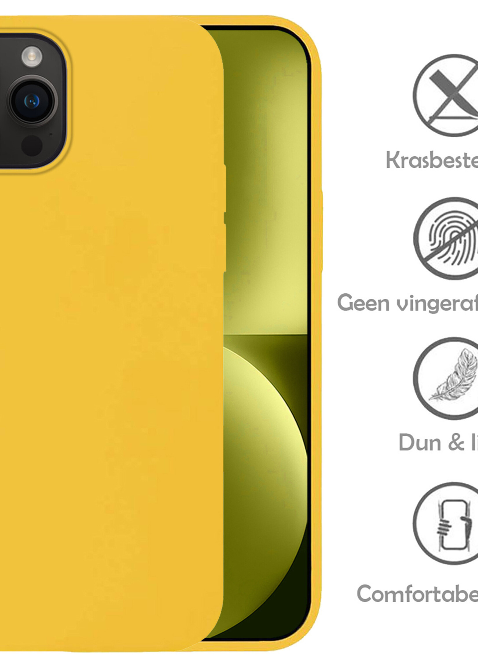 LUQ Hoesje Geschikt voor iPhone 15 Pro Max Hoesje Siliconen Case Met Screenprotector - Hoes Geschikt voor iPhone 15 Pro Max Hoes Siliconen - Geel