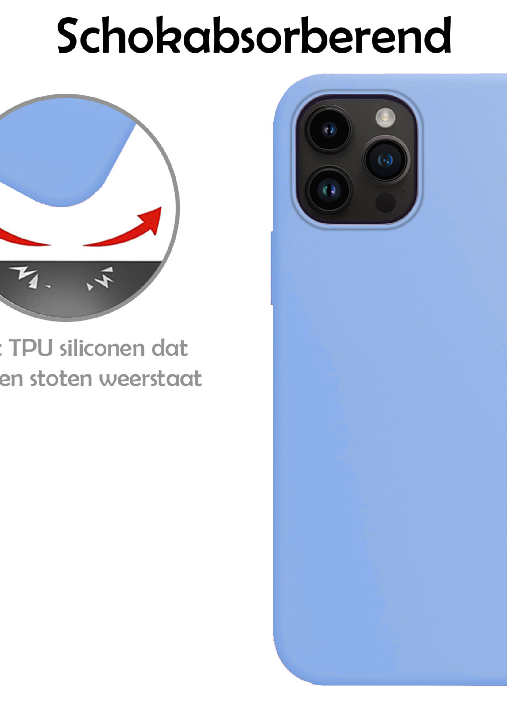 LUQ Hoesje Geschikt voor iPhone 15 Pro Max Hoesje Siliconen Case Met Screenprotector - Hoes Geschikt voor iPhone 15 Pro Max Hoes Siliconen - Lichtblauw