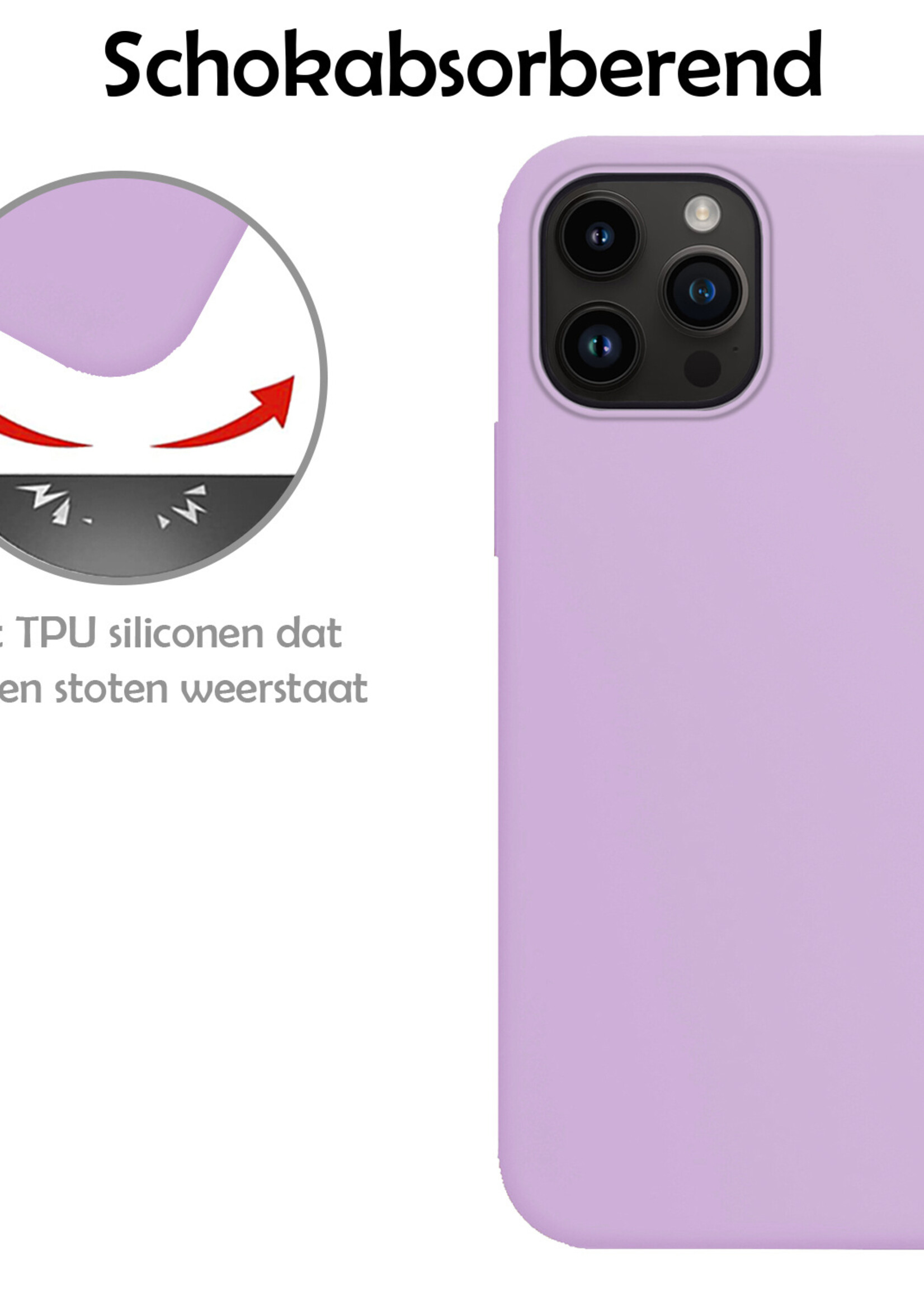 LUQ Hoesje Geschikt voor iPhone 15 Pro Max Hoesje Siliconen Case Met Screenprotector - Hoes Geschikt voor iPhone 15 Pro Max Hoes Siliconen - Lila