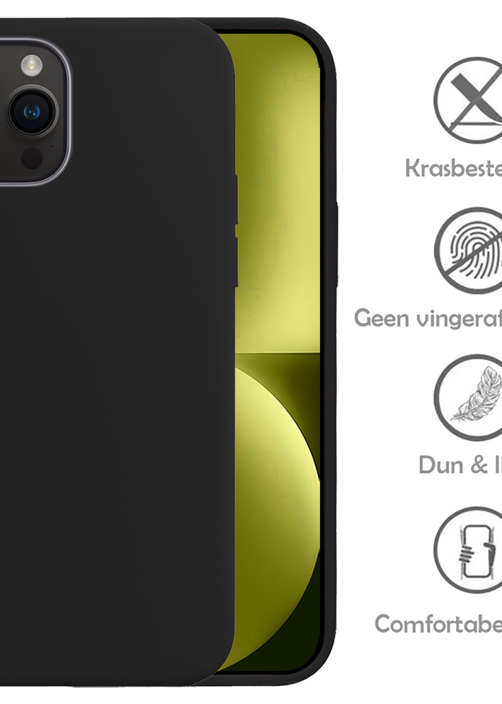 LUQ Hoesje Geschikt voor iPhone 15 Pro Max Hoesje Siliconen Case Met Screenprotector - Hoes Geschikt voor iPhone 15 Pro Max Hoes Siliconen - Zwart