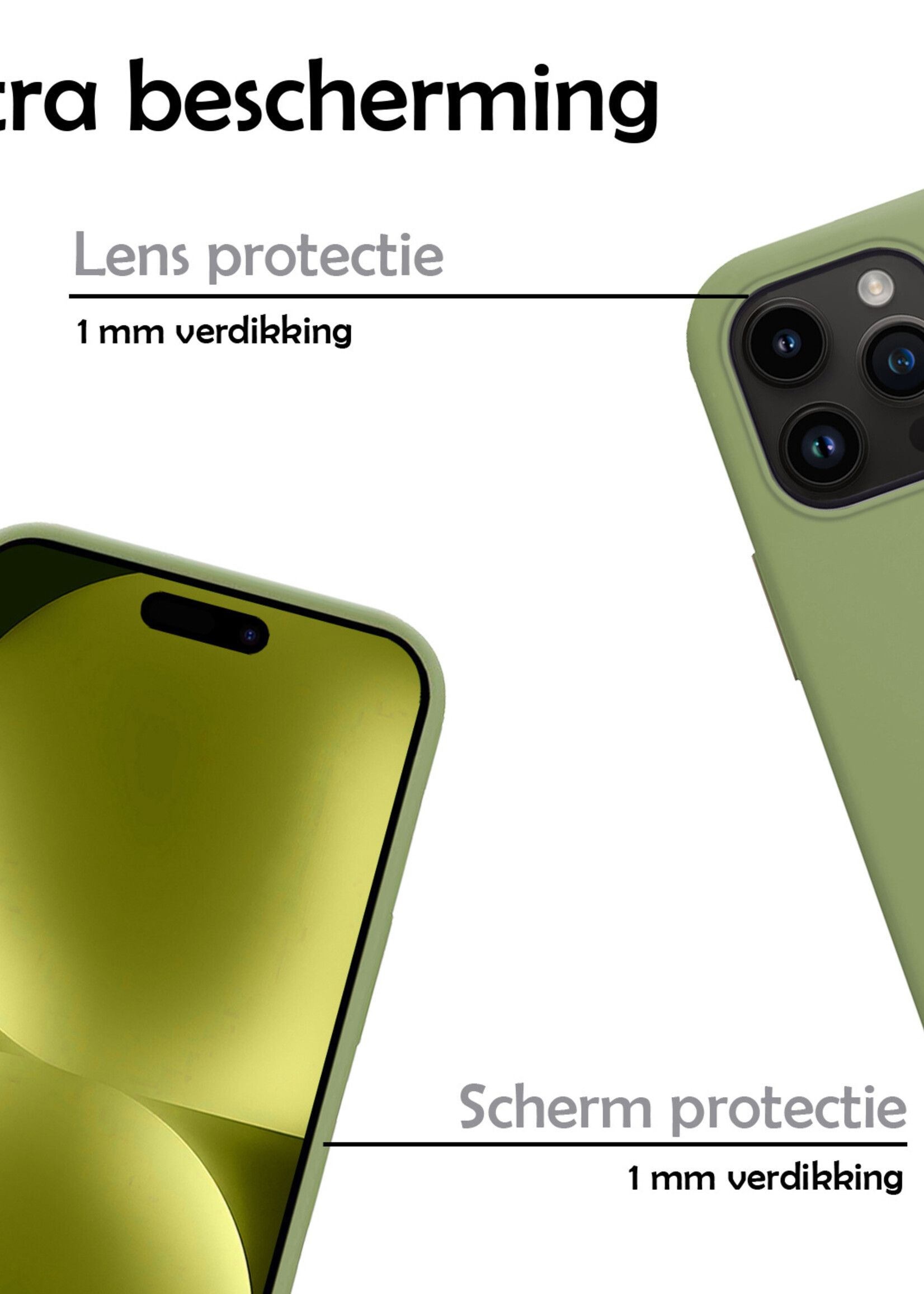 LUQ Hoesje Geschikt voor iPhone 15 Pro Max Hoesje Siliconen Case Met 2x Screenprotector - Hoes Geschikt voor iPhone 15 Pro Max Hoes Siliconen - Groen
