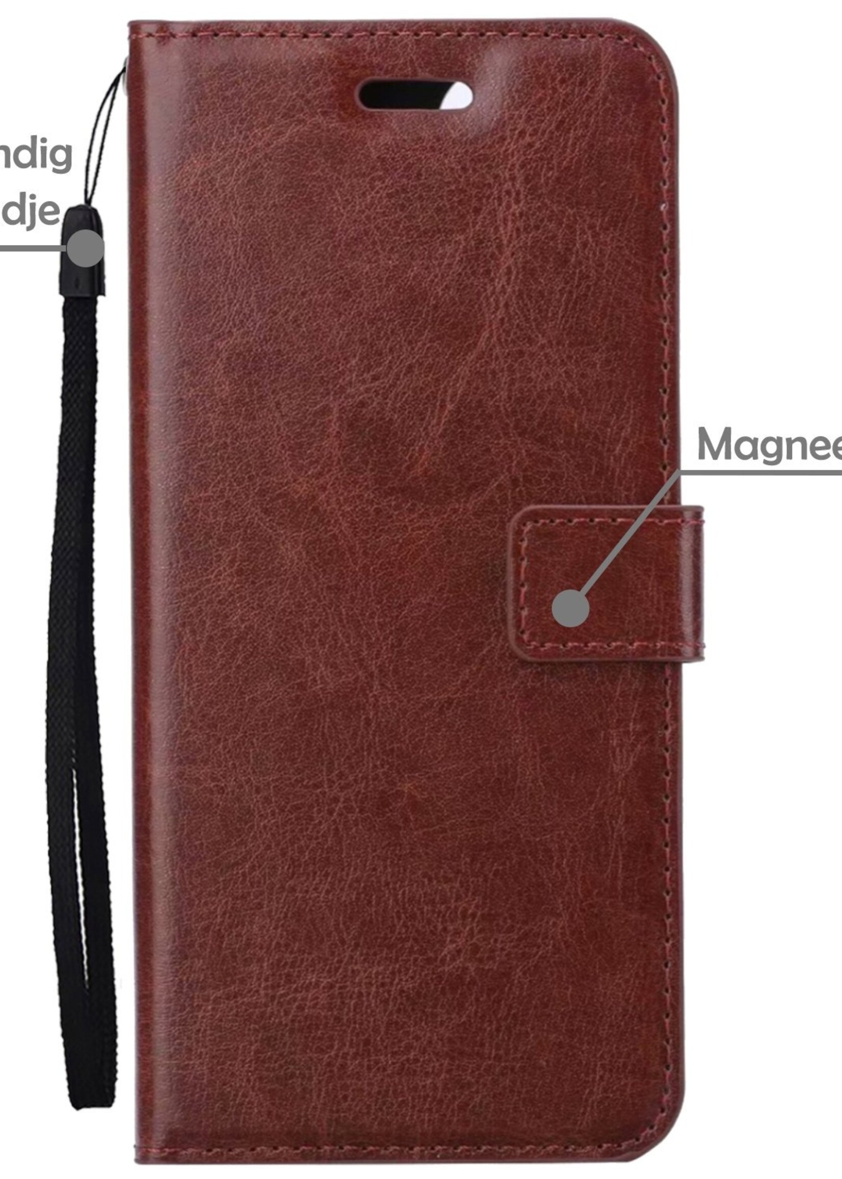 LUQ Hoesje Geschikt voor iPhone 15 Hoesje Book Case Hoes Wallet Cover Met 2x Screenprotector - Hoes Geschikt voor iPhone 15 Hoesje Bookcase Hoes - Bruin