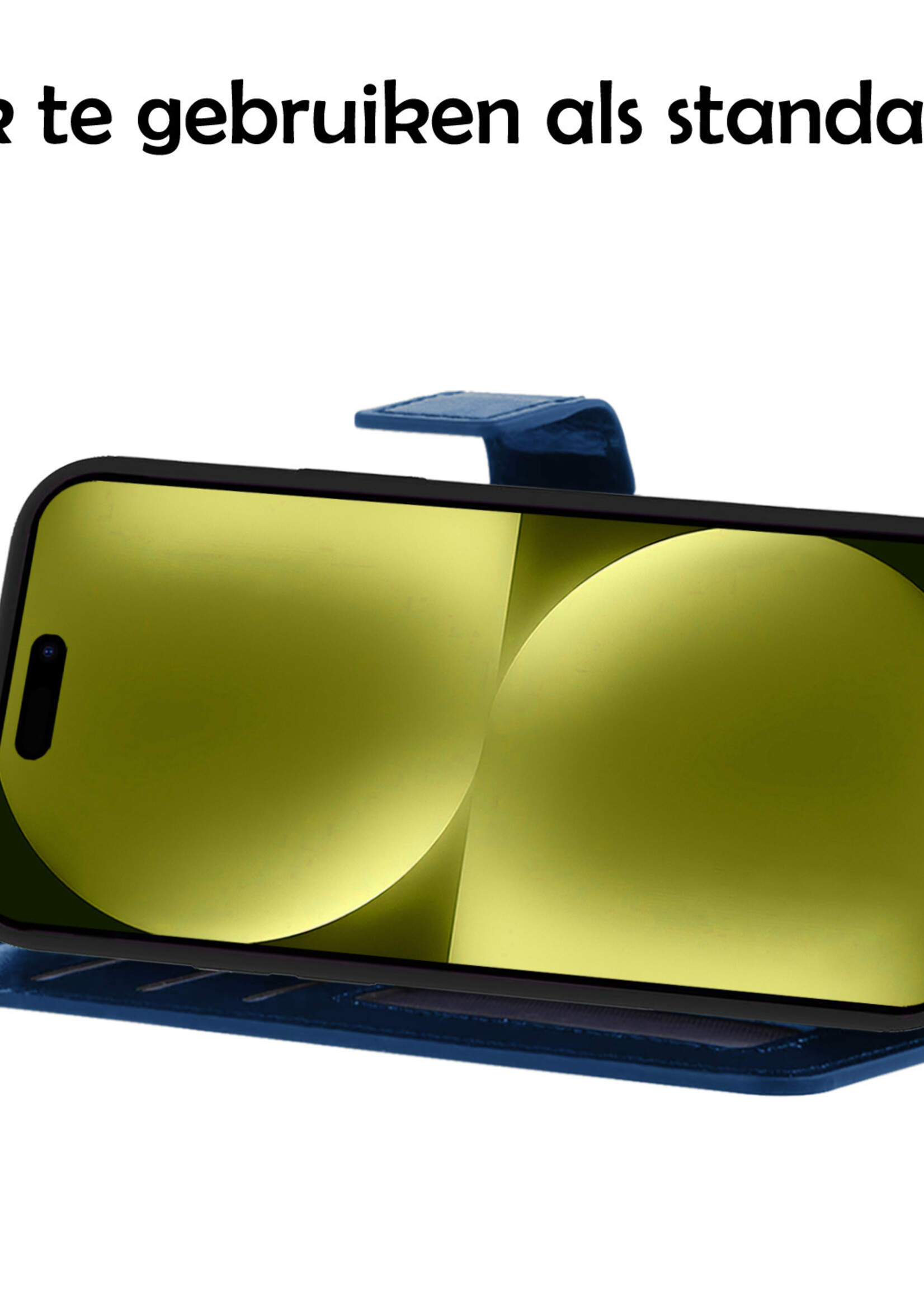 LUQ Hoesje Geschikt voor iPhone 15 Hoesje Book Case Hoes Wallet Cover Met 2x Screenprotector - Hoes Geschikt voor iPhone 15 Hoesje Bookcase Hoes - Donkerblauw