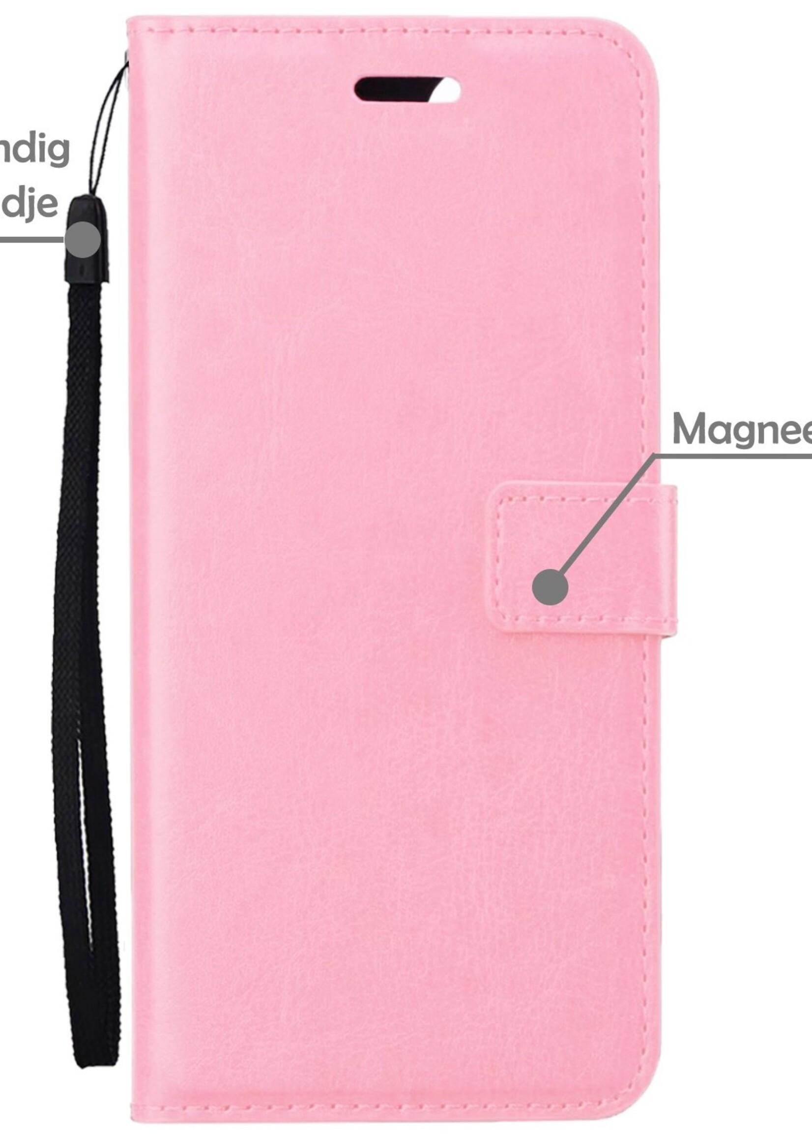 LUQ Hoesje Geschikt voor iPhone 15 Hoesje Book Case Hoes Wallet Cover Met 2x Screenprotector - Hoes Geschikt voor iPhone 15 Hoesje Bookcase Hoes - Lichtroze