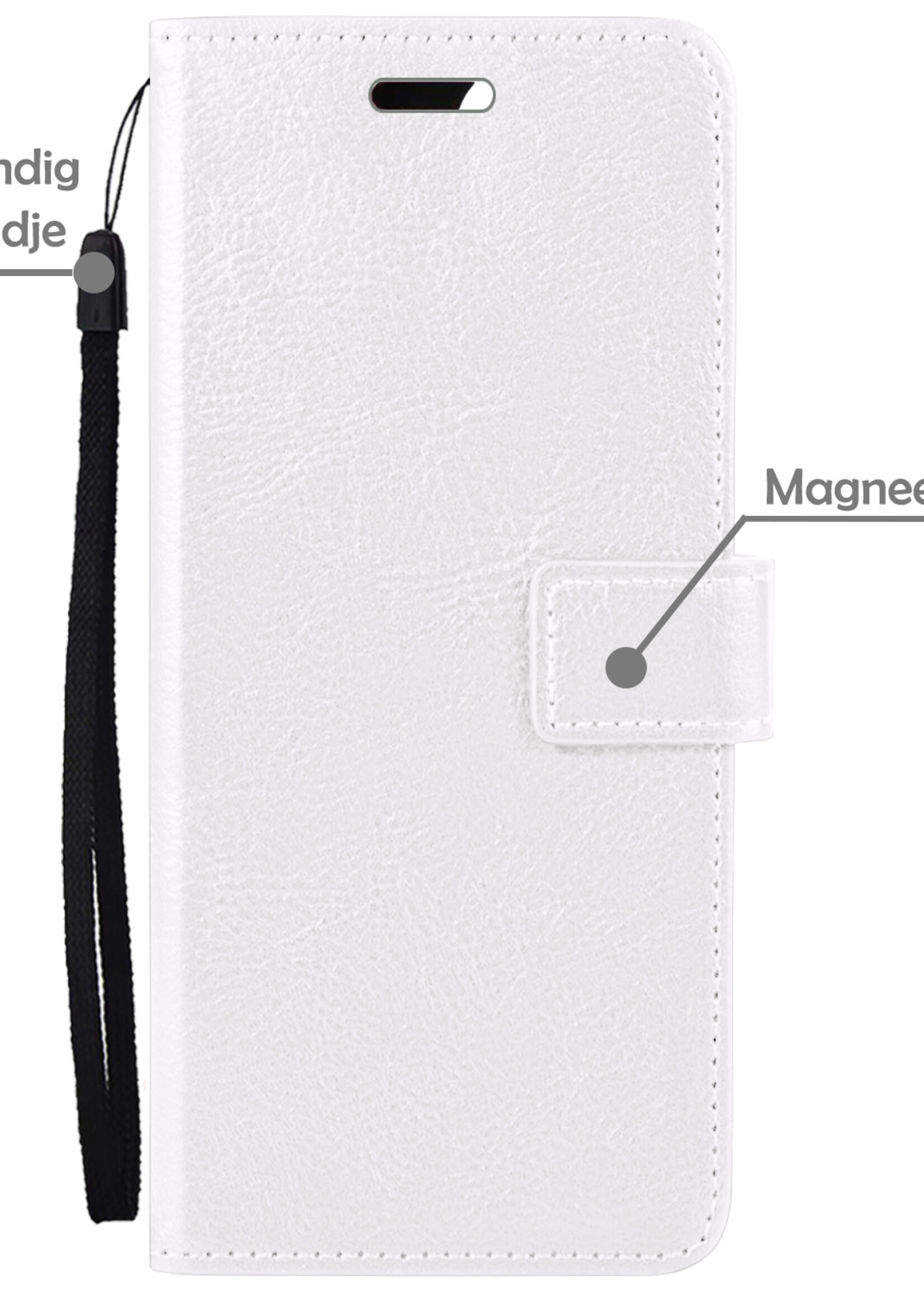 LUQ Hoesje Geschikt voor iPhone 15 Hoesje Book Case Hoes Wallet Cover Met 2x Screenprotector - Hoes Geschikt voor iPhone 15 Hoesje Bookcase Hoes - Wit