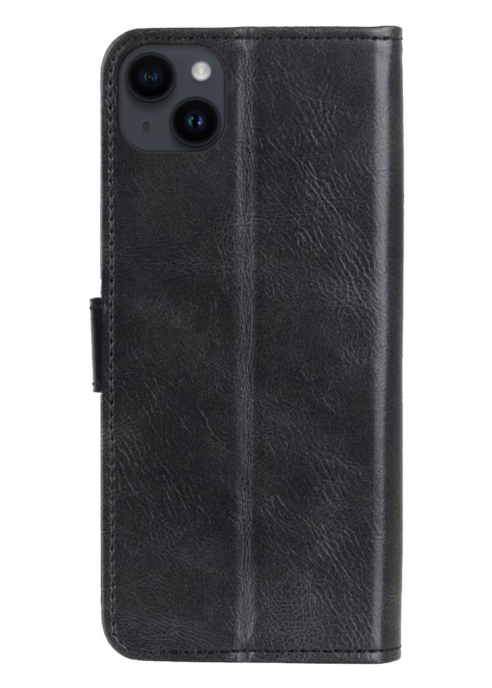 LUQ Hoesje Geschikt voor iPhone 15 Hoesje Book Case Hoes Wallet Cover Met 2x Screenprotector - Hoes Geschikt voor iPhone 15 Hoesje Bookcase Hoes - Zwart