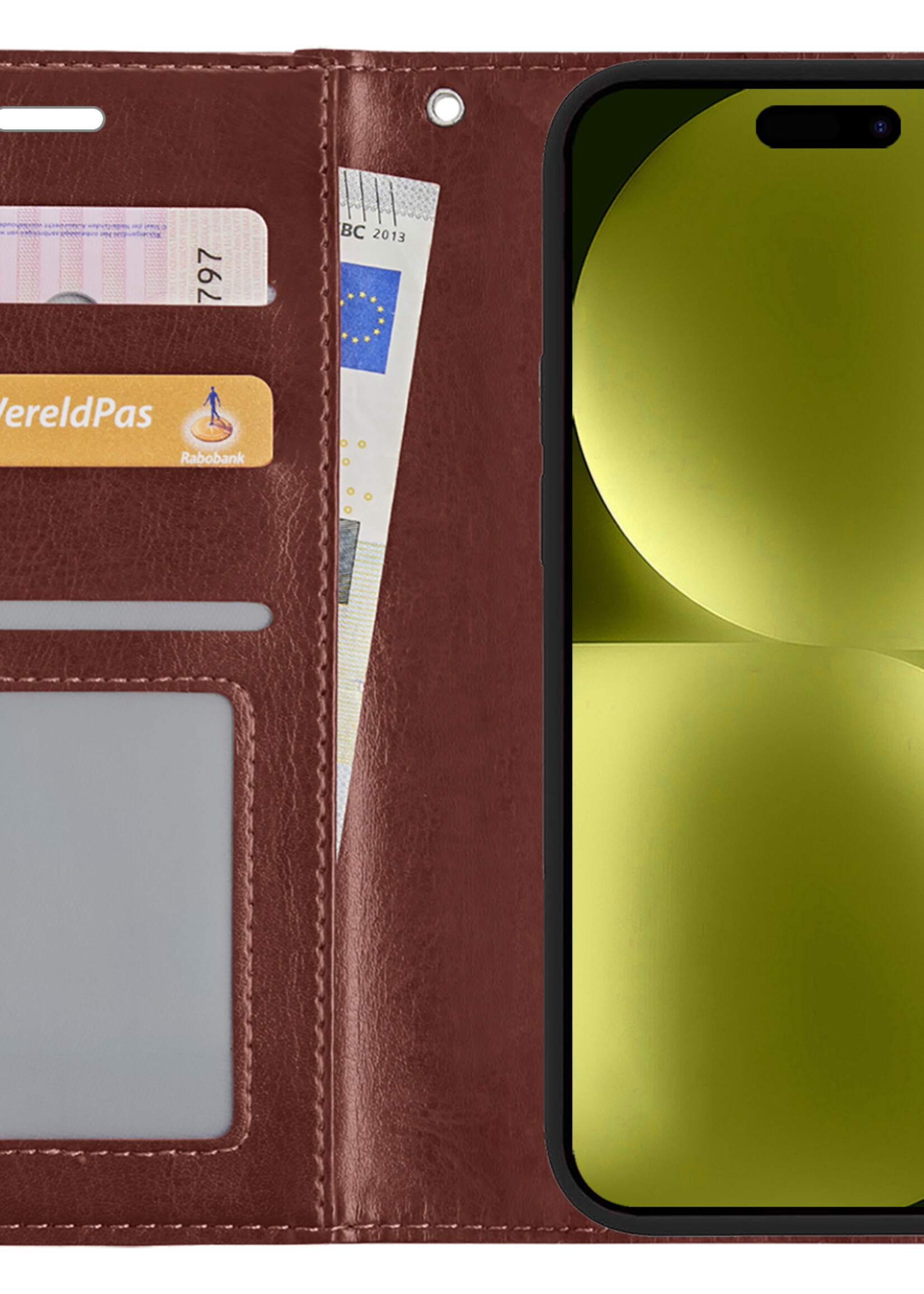 LUQ Hoesje Geschikt voor iPhone 15 Plus Hoesje Book Case Hoes Wallet Cover Met Screenprotector - Hoes Geschikt voor iPhone 15 Plus Hoesje Bookcase Hoes - Bruin