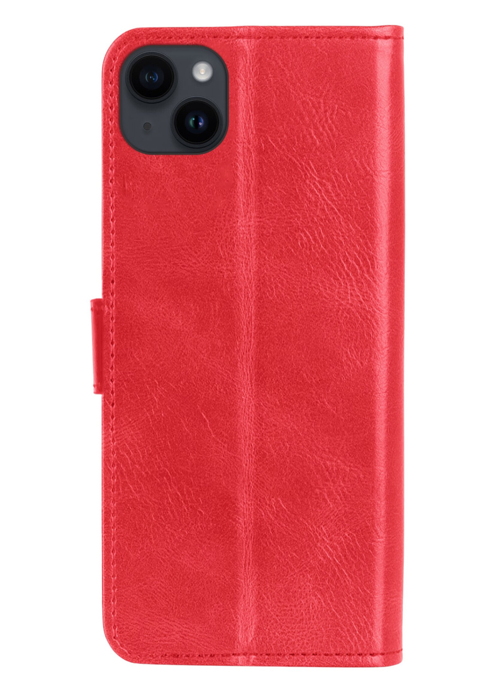 LUQ Hoesje Geschikt voor iPhone 15 Plus Hoesje Book Case Hoes Wallet Cover Met Screenprotector - Hoes Geschikt voor iPhone 15 Plus Hoesje Bookcase Hoes - Rood