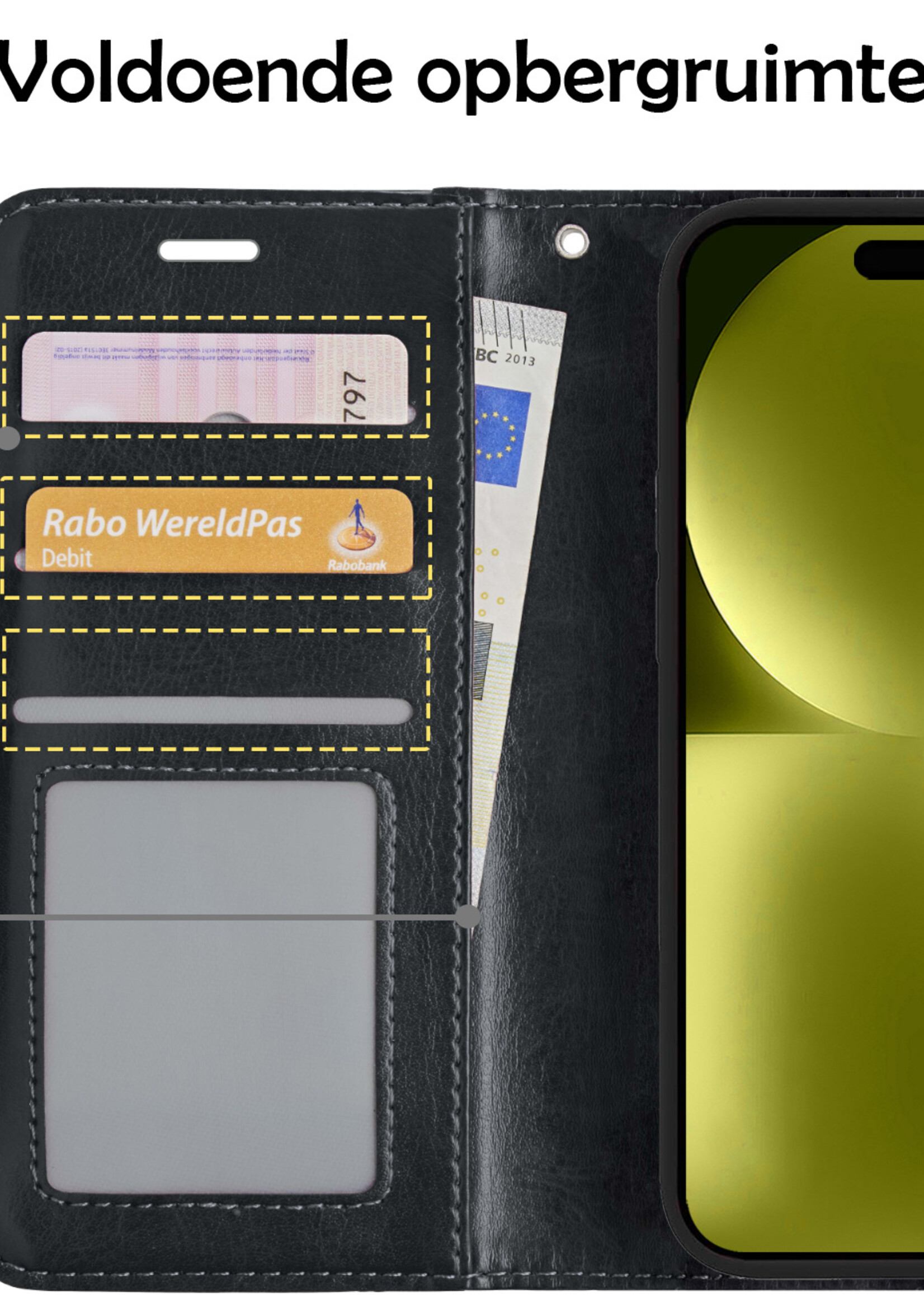 LUQ Hoesje Geschikt voor iPhone 15 Plus Hoesje Book Case Hoes Wallet Cover Met Screenprotector - Hoes Geschikt voor iPhone 15 Plus Hoesje Bookcase Hoes - Zwart