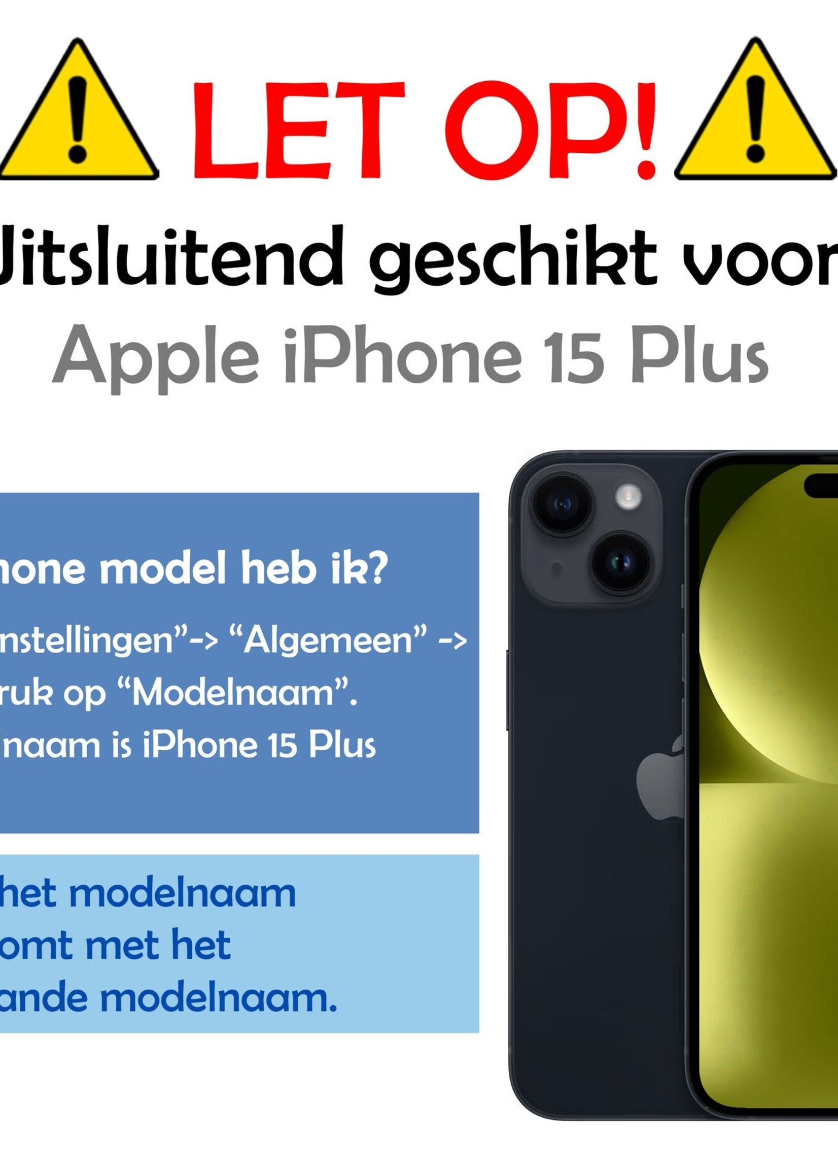 LUQ Hoesje Geschikt voor iPhone 15 Plus Hoesje Book Case Hoes Wallet Cover Met 2x Screenprotector - Hoes Geschikt voor iPhone 15 Plus Hoesje Bookcase Hoes - Donkerblauw