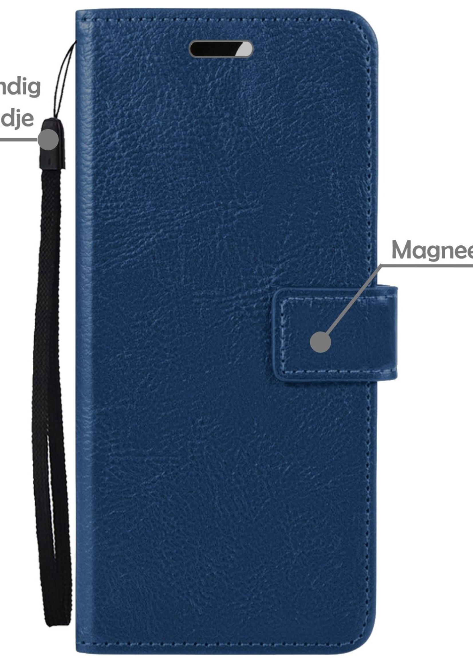 LUQ Hoesje Geschikt voor iPhone 15 Plus Hoesje Book Case Hoes Wallet Cover Met 2x Screenprotector - Hoes Geschikt voor iPhone 15 Plus Hoesje Bookcase Hoes - Donkerblauw