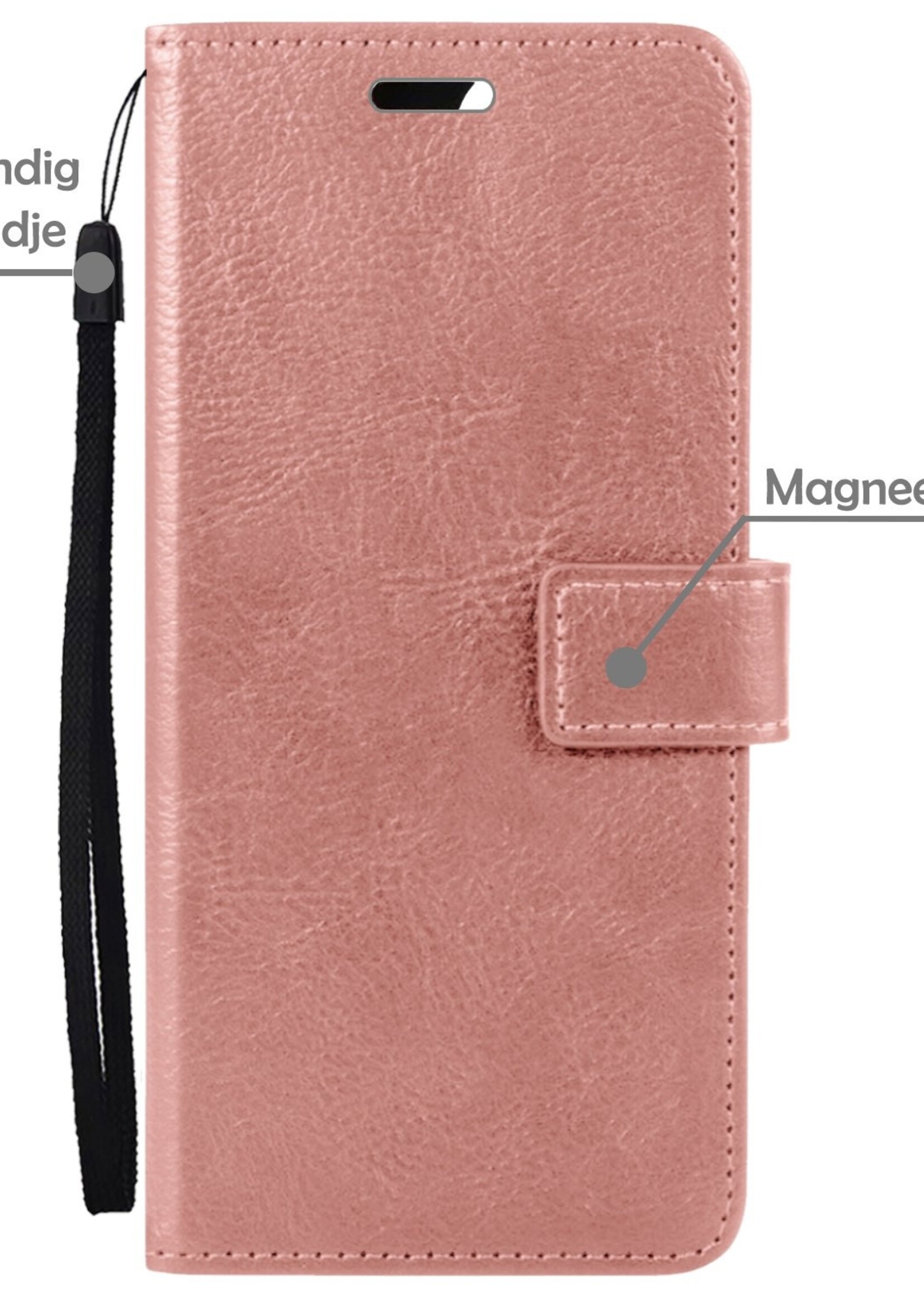 LUQ Hoesje Geschikt voor iPhone 15 Pro Hoesje Book Case Hoes Wallet Cover Met 2x Screenprotector - Hoes Geschikt voor iPhone 15 Pro Hoesje Bookcase Hoes - Rosé goud