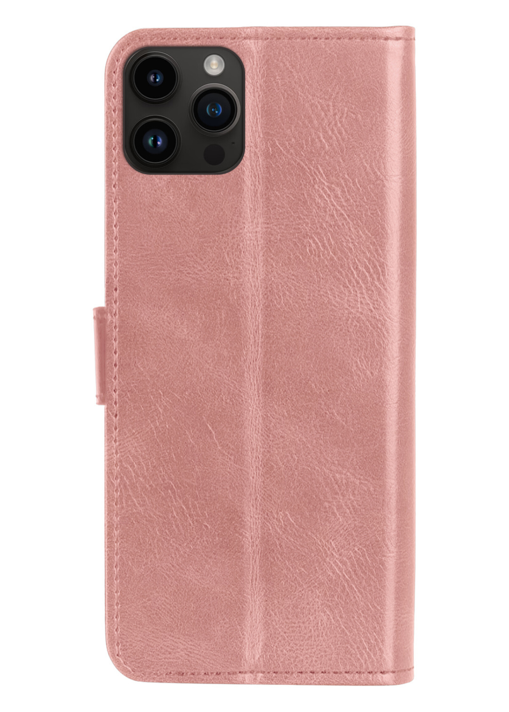 LUQ Hoesje Geschikt voor iPhone 15 Pro Hoesje Book Case Hoes Wallet Cover Met 2x Screenprotector - Hoes Geschikt voor iPhone 15 Pro Hoesje Bookcase Hoes - Rosé goud