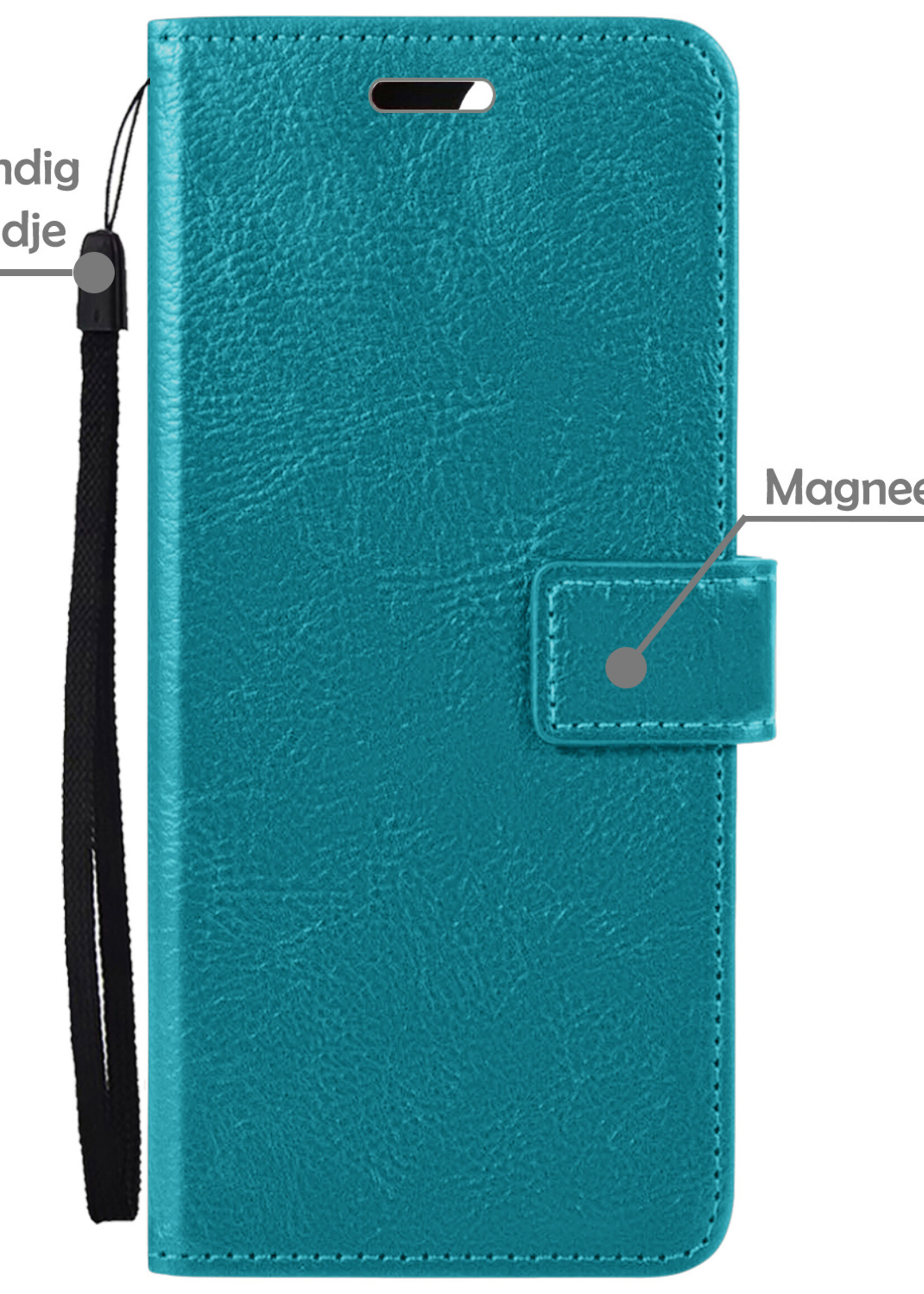 LUQ Hoesje Geschikt voor iPhone 15 Pro Hoesje Book Case Hoes Wallet Cover Met 2x Screenprotector - Hoes Geschikt voor iPhone 15 Pro Hoesje Bookcase Hoes - Turquoise
