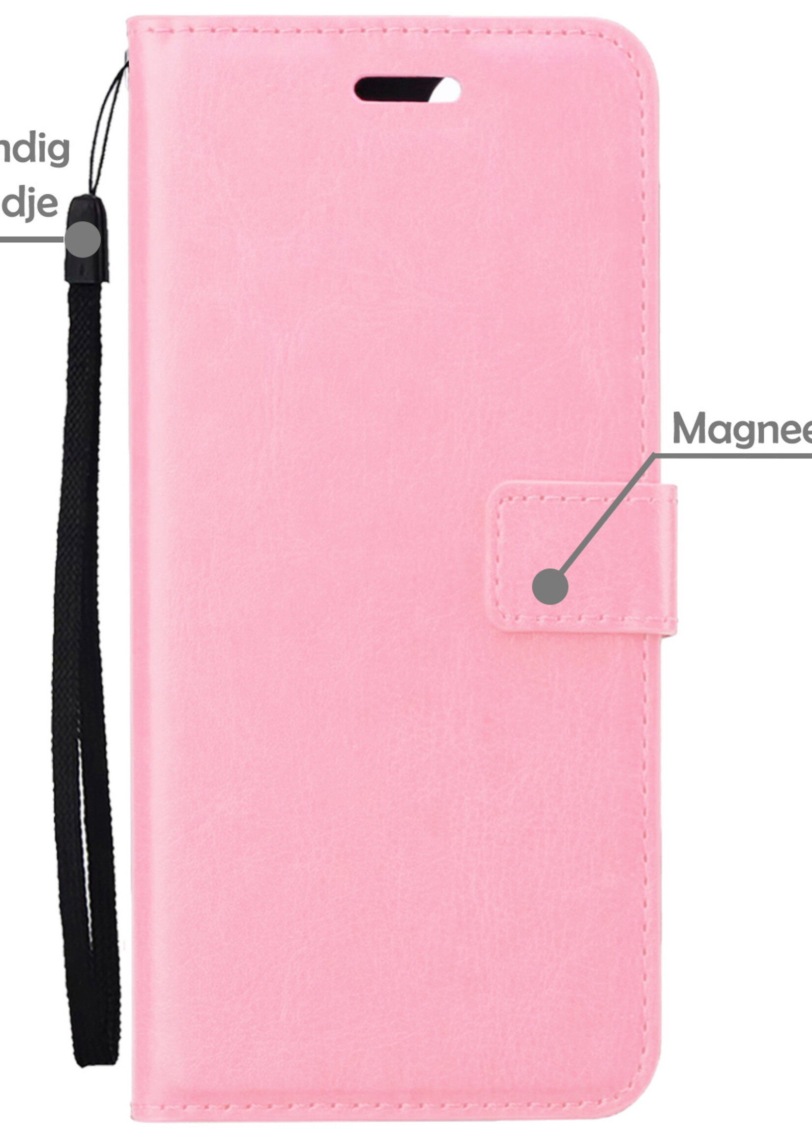 LUQ Hoesje Geschikt voor iPhone 15 Pro Max Hoesje Book Case Hoes Wallet Cover Met Screenprotector - Hoes Geschikt voor iPhone 15 Pro Max Hoesje Bookcase Hoes - Lichtroze