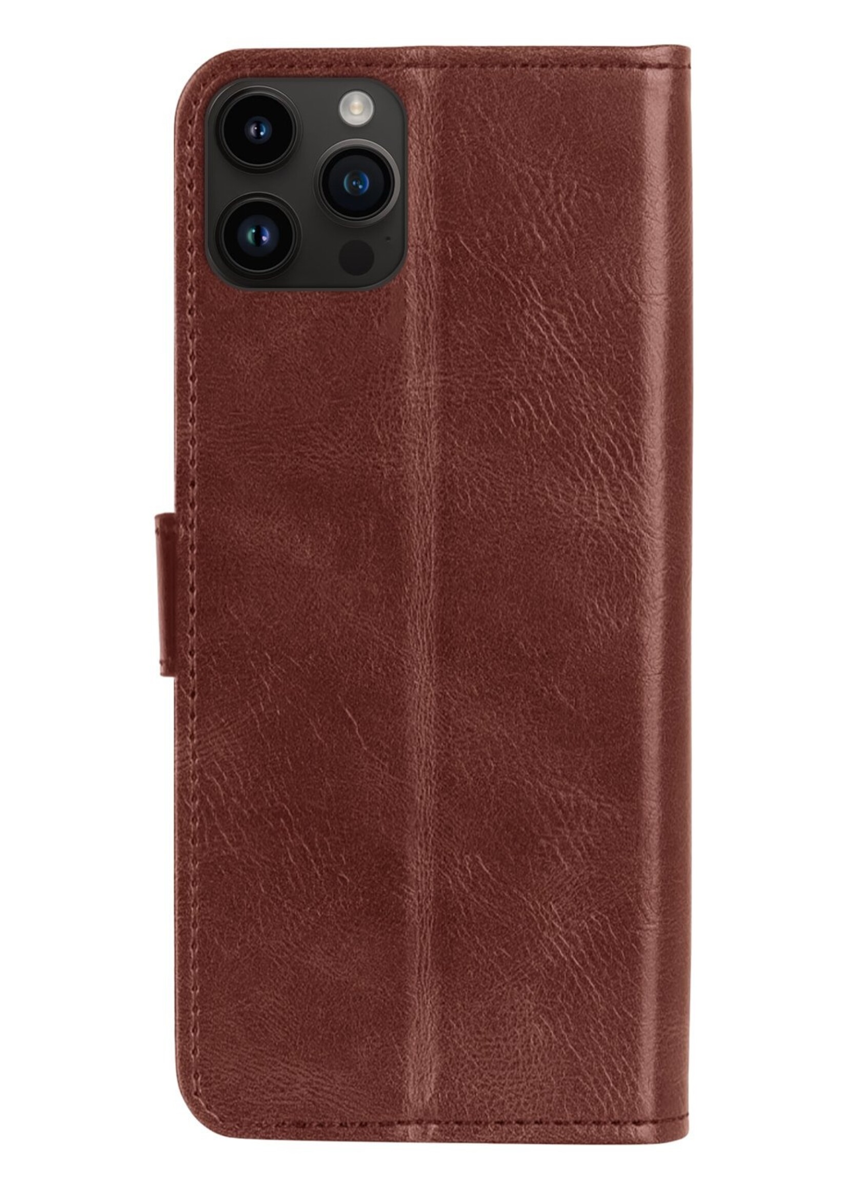 LUQ Hoesje Geschikt voor iPhone 15 Pro Max Hoesje Book Case Hoes Wallet Cover Met 2x Screenprotector - Hoes Geschikt voor iPhone 15 Pro Max Hoesje Bookcase Hoes - Bruin