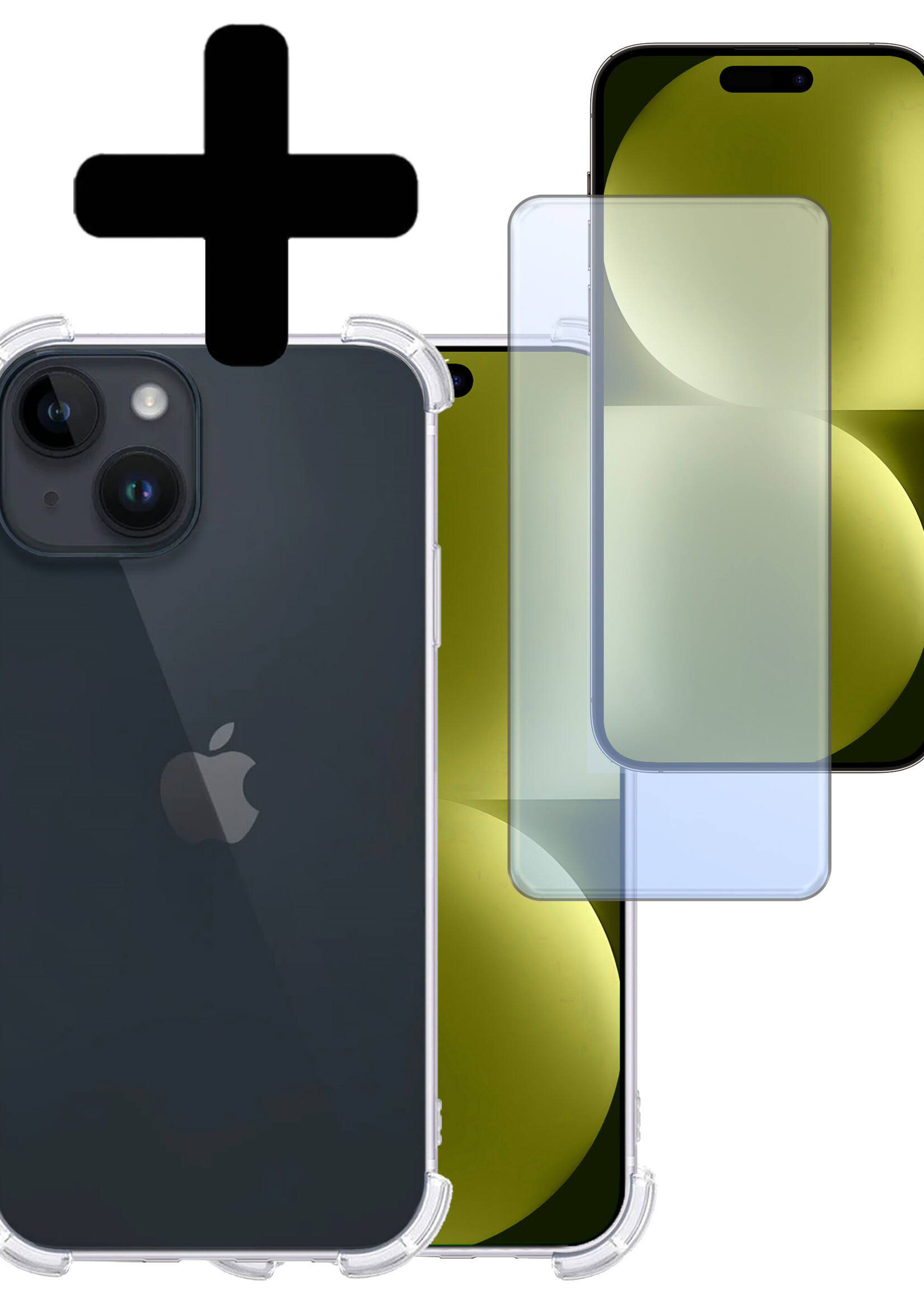 LUQ Hoesje Geschikt voor iPhone 15 Hoesje Shockproof Case Siliconen Met Screenprotector - Hoes Geschikt voor iPhone 15 Hoes Cover Siliconen - Transparant