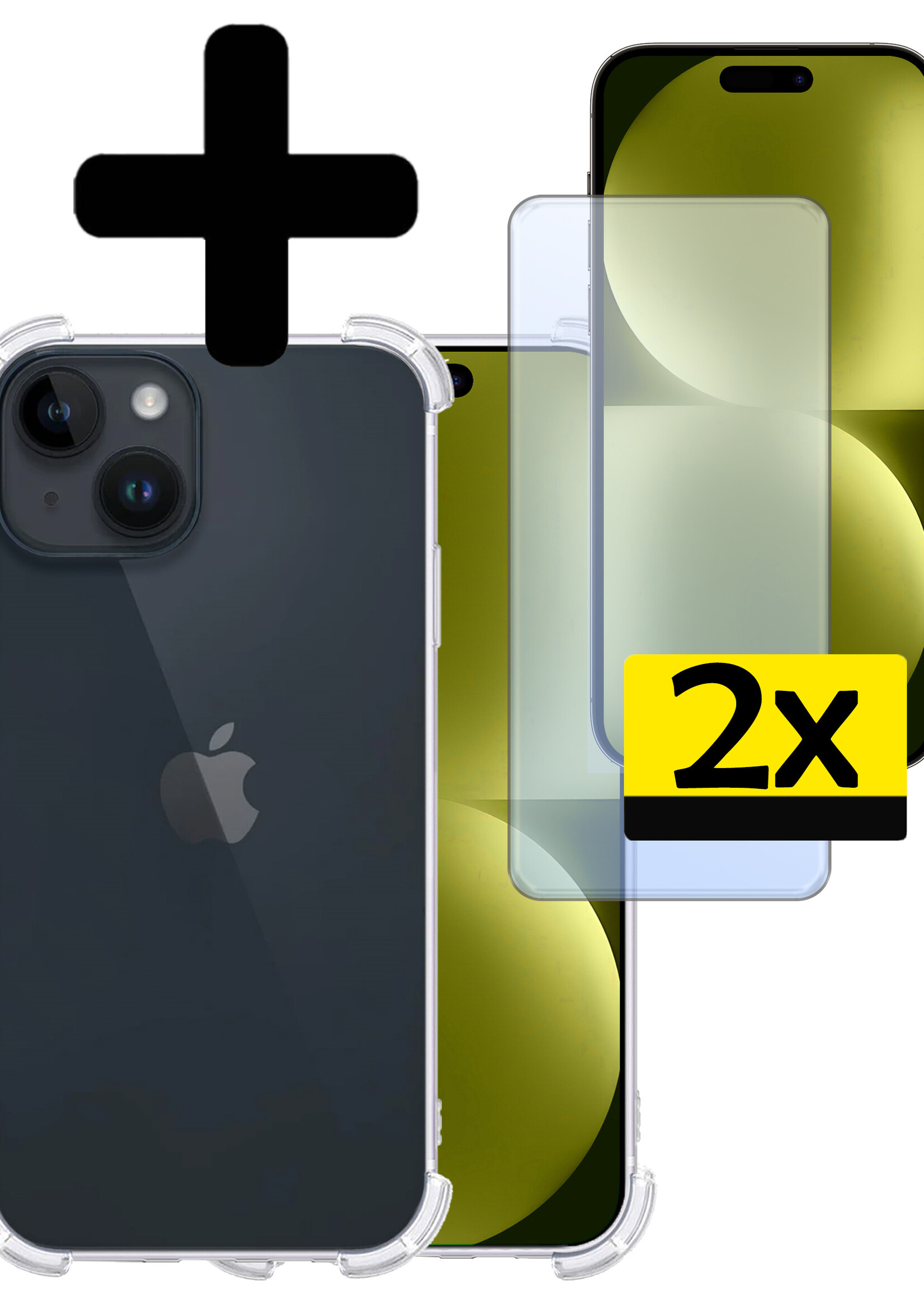 LUQ Hoesje Geschikt voor iPhone 15 Plus Hoesje Shockproof Case Siliconen Met 2x Screenprotector - Hoes Geschikt voor iPhone 15 Plus Hoes Cover Siliconen - Transparant