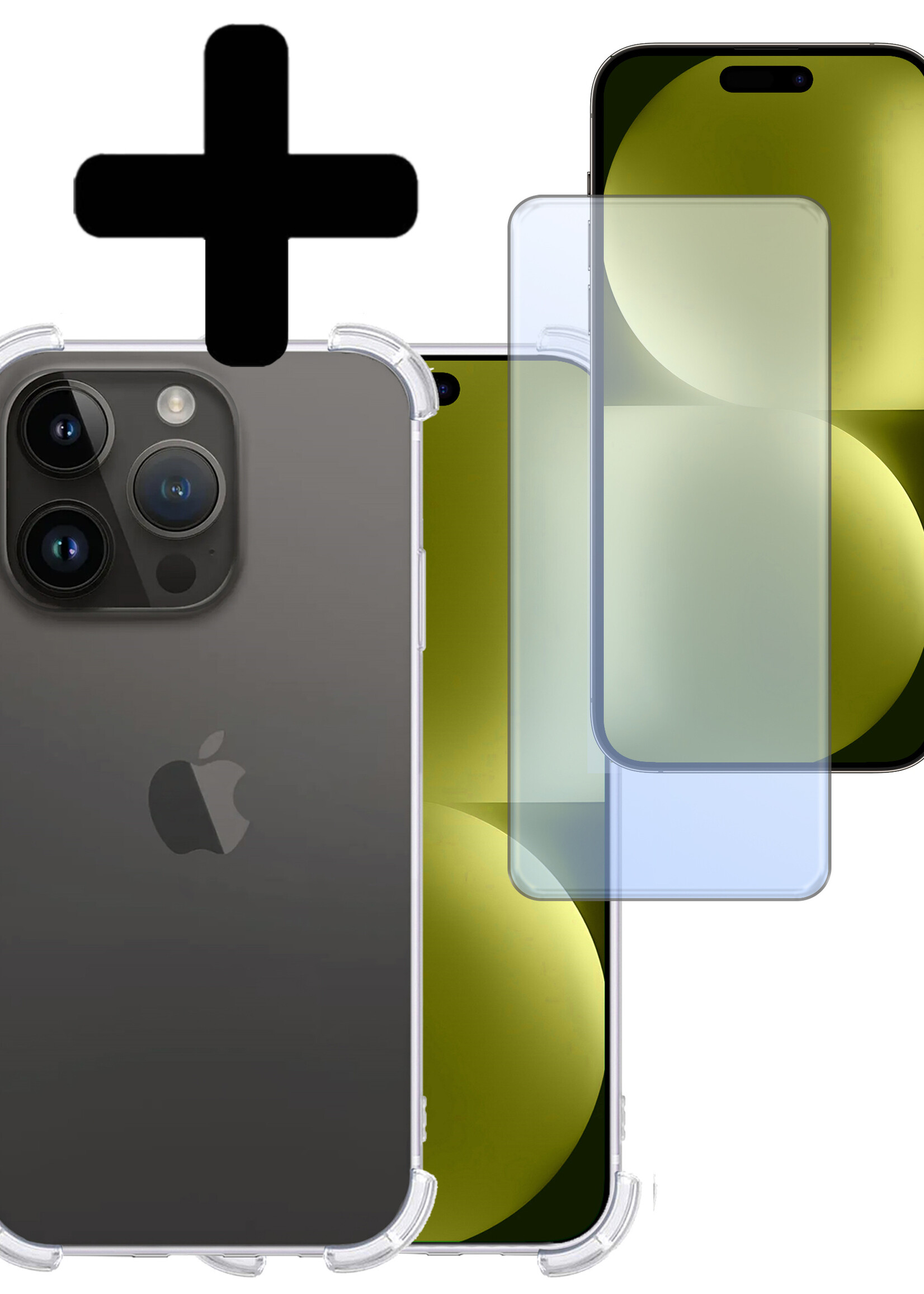 LUQ Hoesje Geschikt voor iPhone 15 Pro Hoesje Shockproof Case Siliconen Met Screenprotector - Hoes Geschikt voor iPhone 15 Pro Hoes Cover Siliconen - Transparant