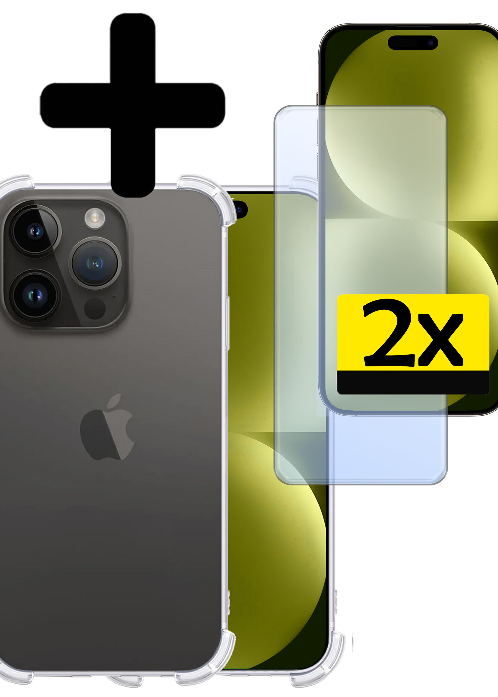 LUQ Hoesje Geschikt voor iPhone 15 Pro Max Hoesje Shockproof Case Siliconen Met 2x Screenprotector - Hoes Geschikt voor iPhone 15 Pro Max Hoes Cover Siliconen - Transparant