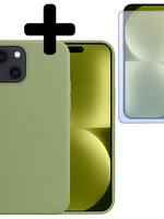 LUQ LUQ iPhone 15 Hoesje Siliconen Met Screenprotector Met Dichte Notch - Groen