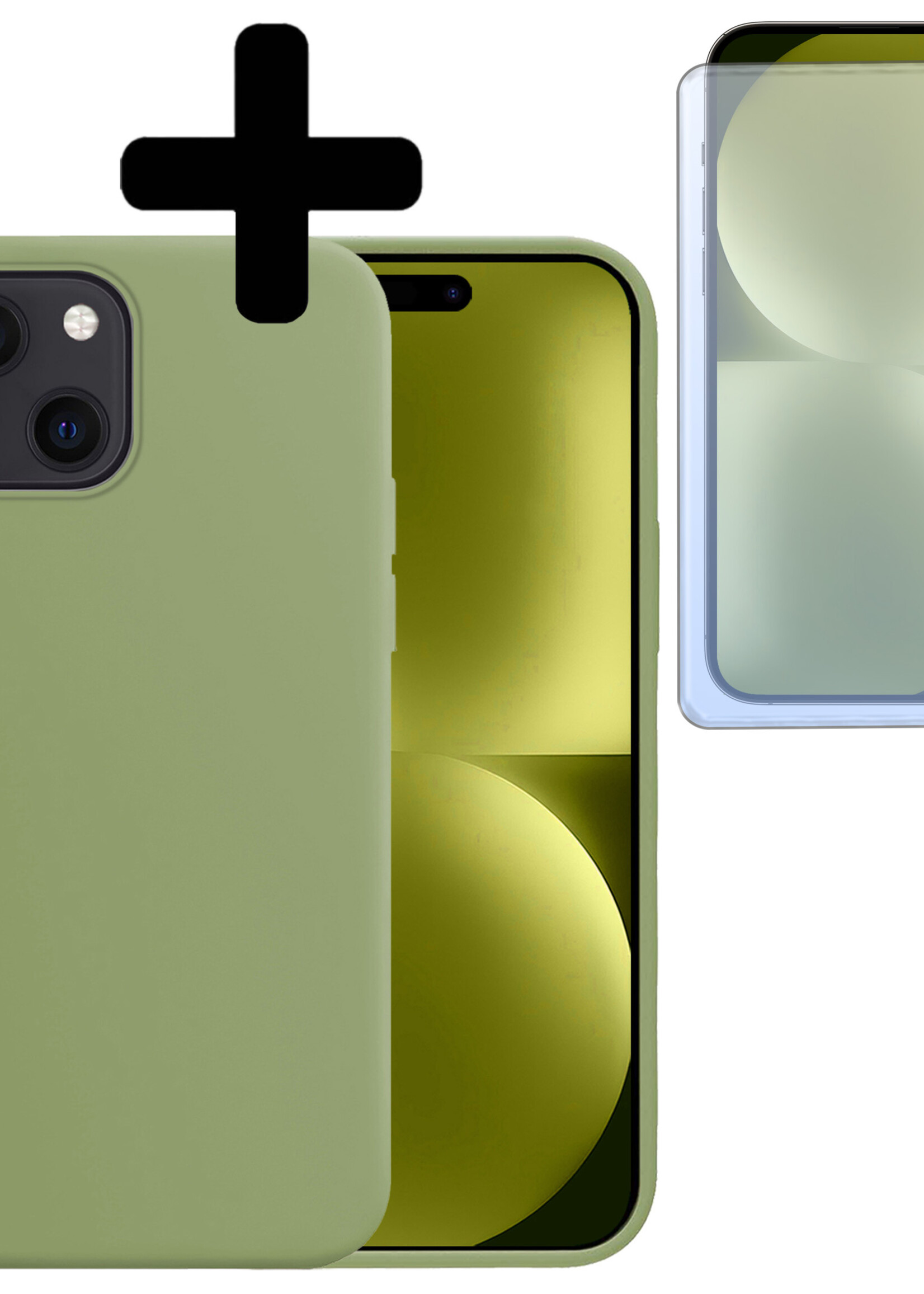 LUQ Hoesje Geschikt voor iPhone 15 Hoesje Siliconen Case Met Screenprotector - Hoes Geschikt voor iPhone 15 Hoes Siliconen - Groen