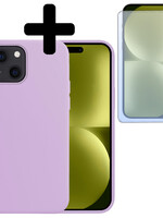 LUQ LUQ iPhone 15 Hoesje Siliconen Met Screenprotector Met Dichte Notch - Lila