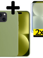LUQ LUQ iPhone 15 Hoesje Siliconen Met 2x Screenprotector Met Dichte Notch - Groen
