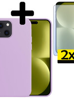 LUQ LUQ iPhone 15 Hoesje Siliconen Met 2x Screenprotector Met Dichte Notch - Lila
