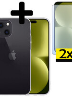 LUQ LUQ iPhone 15 Hoesje Siliconen Met 2x Screenprotector Met Dichte Notch - Transparant