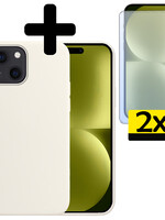 LUQ LUQ iPhone 15 Hoesje Siliconen Met 2x Screenprotector Met Dichte Notch - Wit