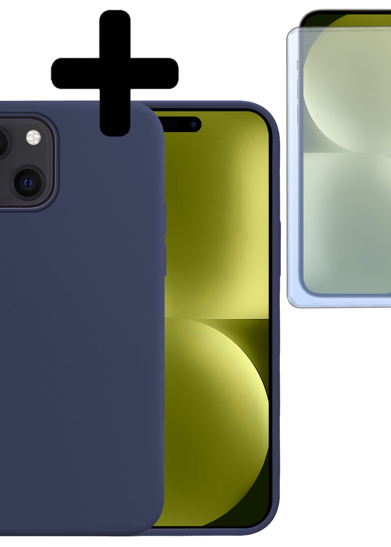 LUQ Hoesje Geschikt voor iPhone 15 Plus Hoesje Siliconen Case Met Screenprotector - Hoes Geschikt voor iPhone 15 Plus Hoes Siliconen - Donkerblauw