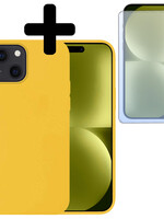 LUQ LUQ iPhone 15 Plus Hoesje Siliconen Met Screenprotector Met Dichte Notch - Geel