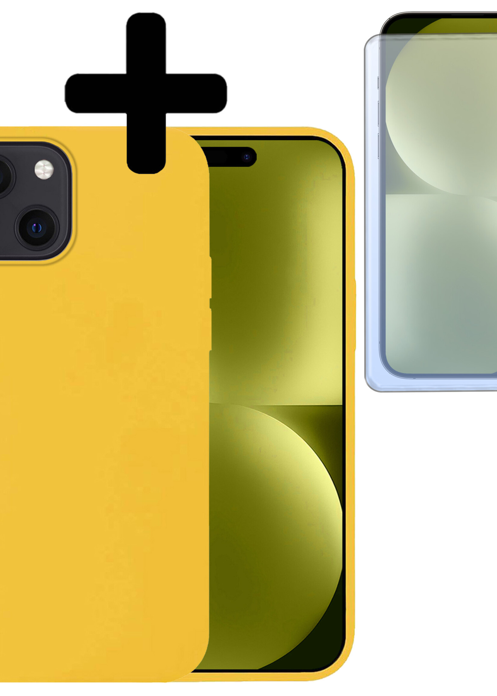 LUQ Hoesje Geschikt voor iPhone 15 Plus Hoesje Siliconen Case Met Screenprotector - Hoes Geschikt voor iPhone 15 Plus Hoes Siliconen - Geel