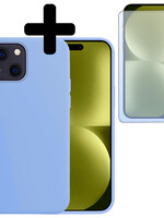 LUQ LUQ iPhone 15 Plus Hoesje Siliconen Met Screenprotector Met Dichte Notch - Lichtblauw