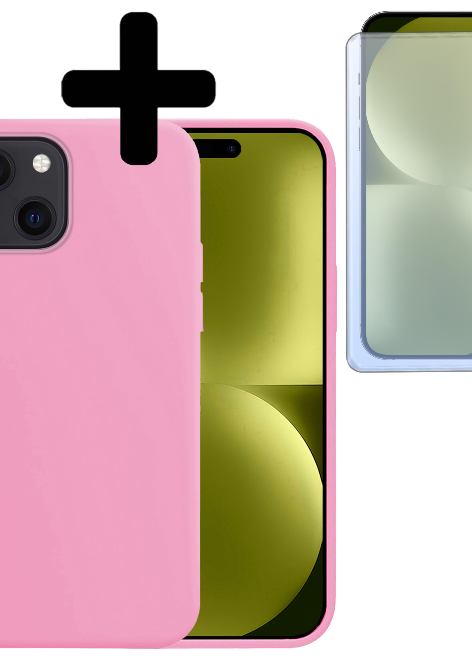 LUQ Hoesje Geschikt voor iPhone 15 Plus Hoesje Siliconen Case Met Screenprotector - Hoes Geschikt voor iPhone 15 Plus Hoes Siliconen - Lichtroze