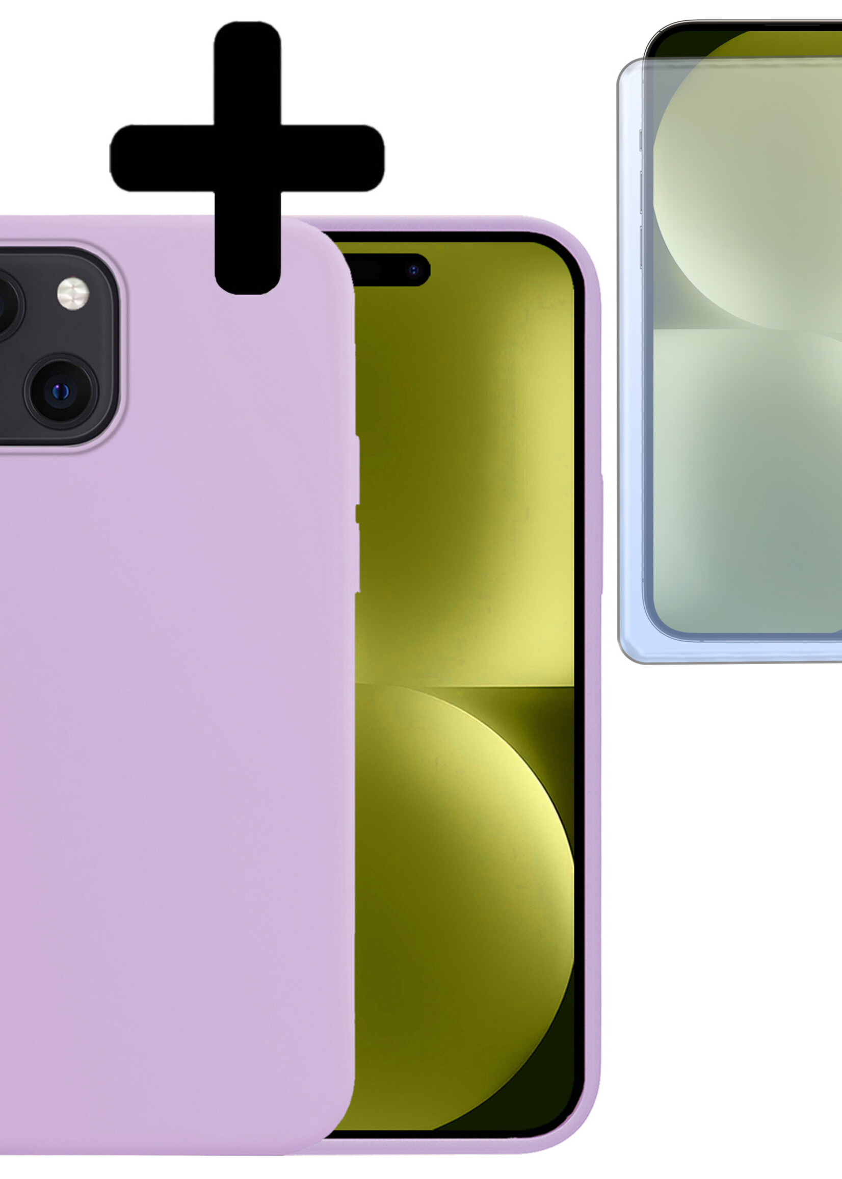 LUQ Hoesje Geschikt voor iPhone 15 Plus Hoesje Siliconen Case Met Screenprotector - Hoes Geschikt voor iPhone 15 Plus Hoes Siliconen - Lila