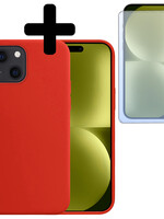 LUQ LUQ iPhone 15 Plus Hoesje Siliconen Met Screenprotector Met Dichte Notch - Rood