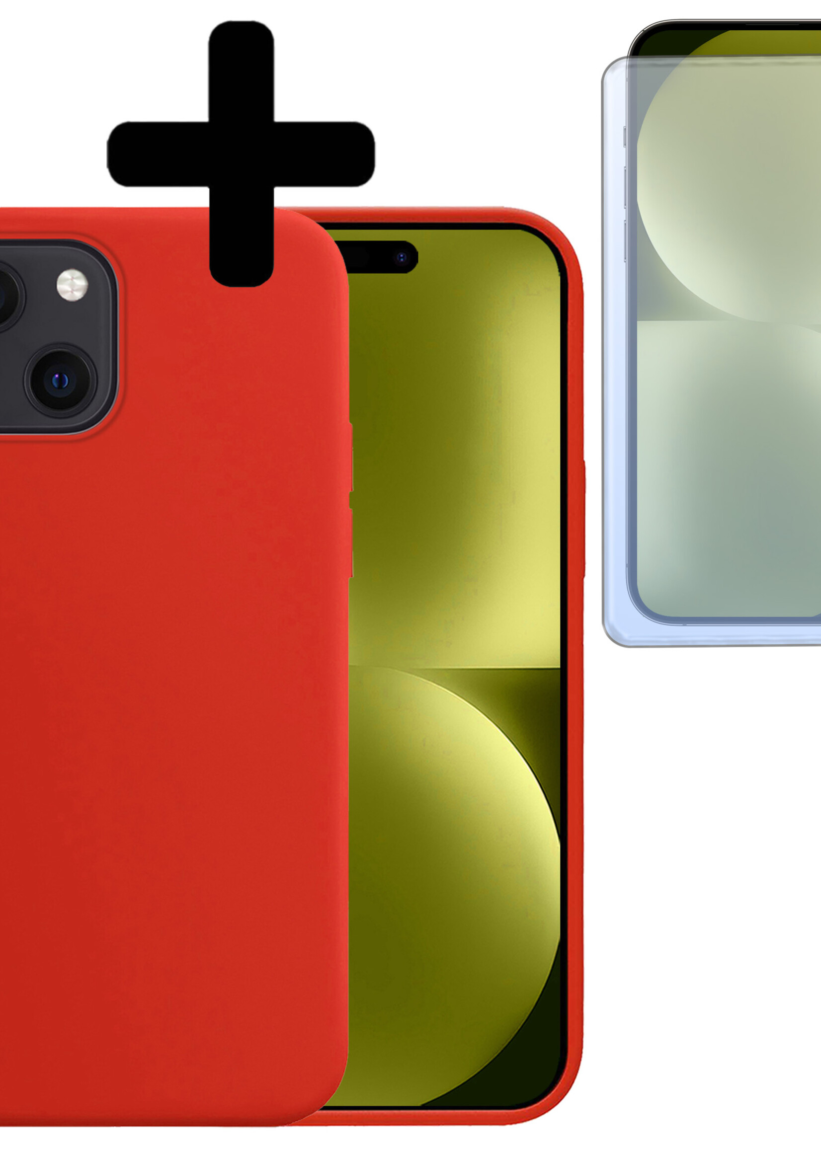 LUQ Hoesje Geschikt voor iPhone 15 Plus Hoesje Siliconen Case Met Screenprotector - Hoes Geschikt voor iPhone 15 Plus Hoes Siliconen - Rood